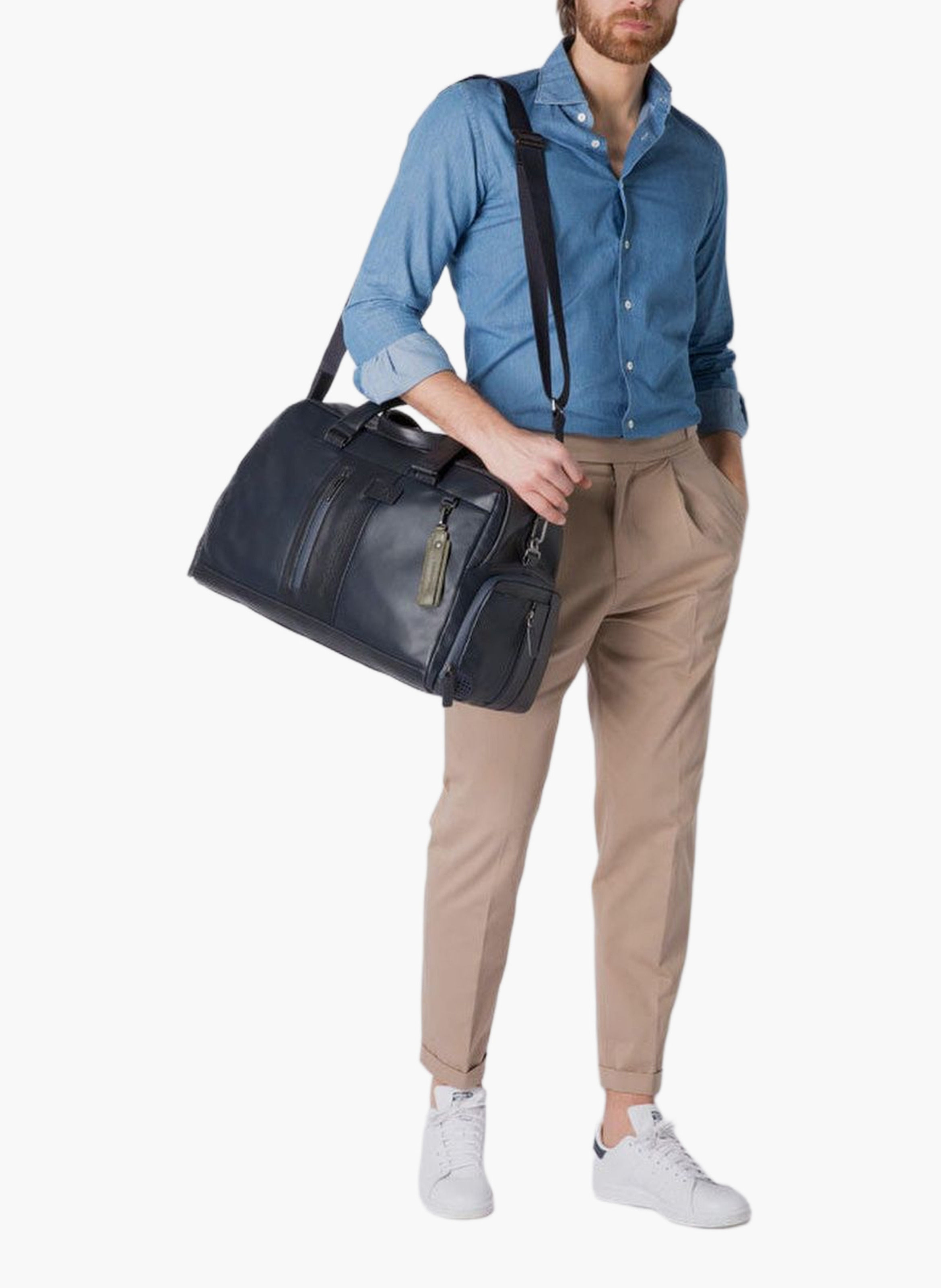 Leather duffel bag with shoe compartment PIQUADRO Grey
