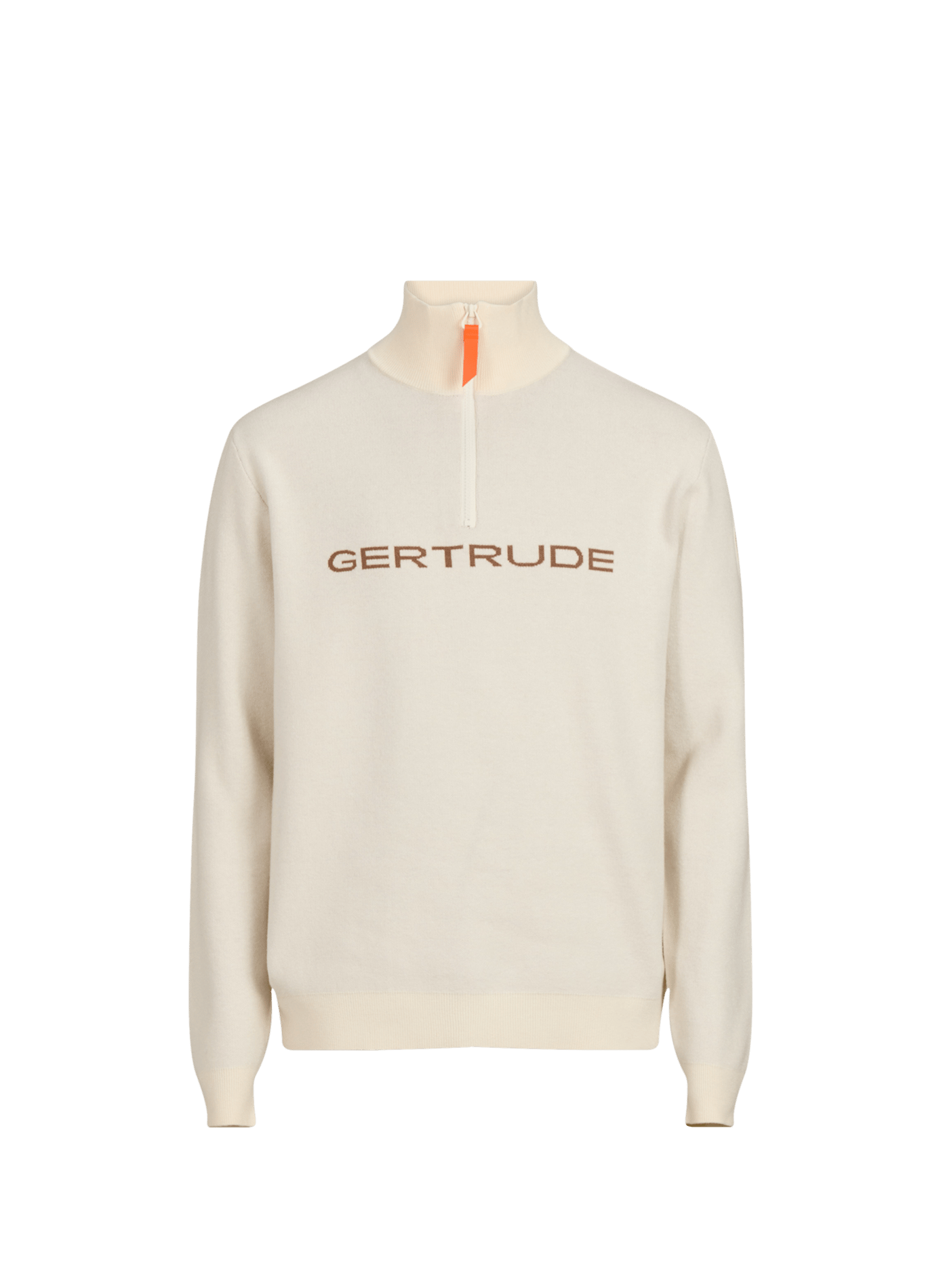 Pullover mit Reißverschluss-Stehkragen und Schriftzug GERTRUDE Beige