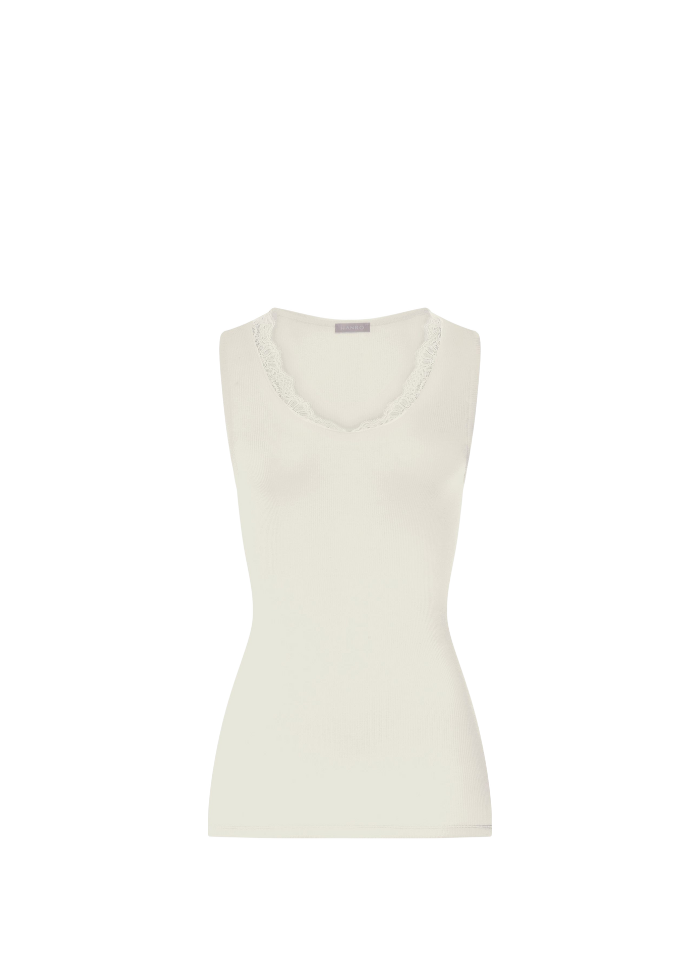 Fitted wool and silk lace-trimmed crew-neck tank top HANRO White