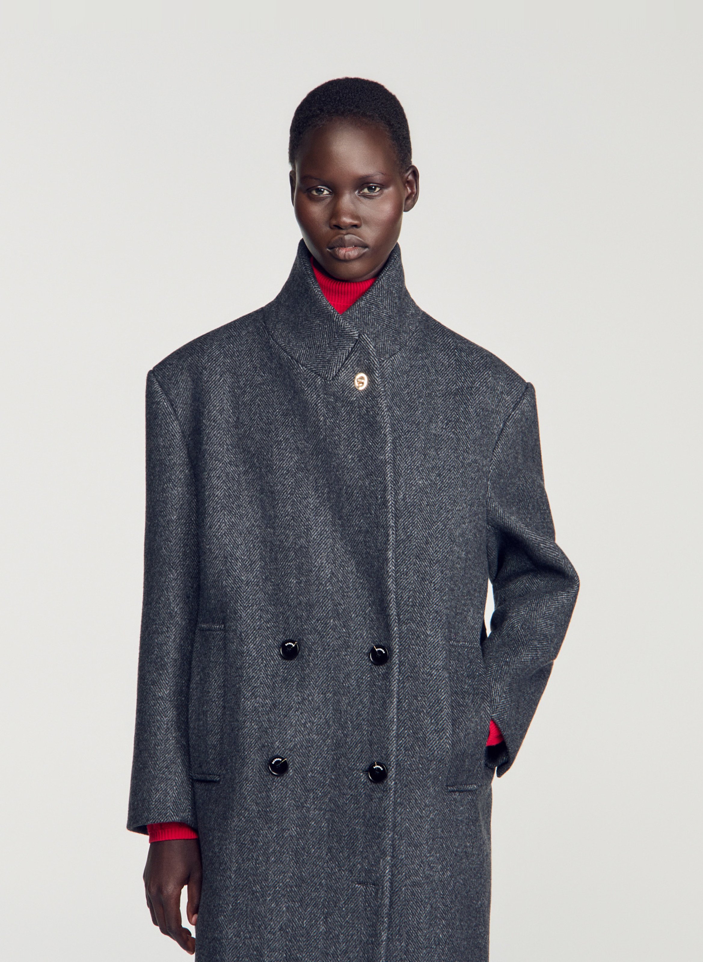 Manteau long oversize en laine mélangée SANDRO Gris