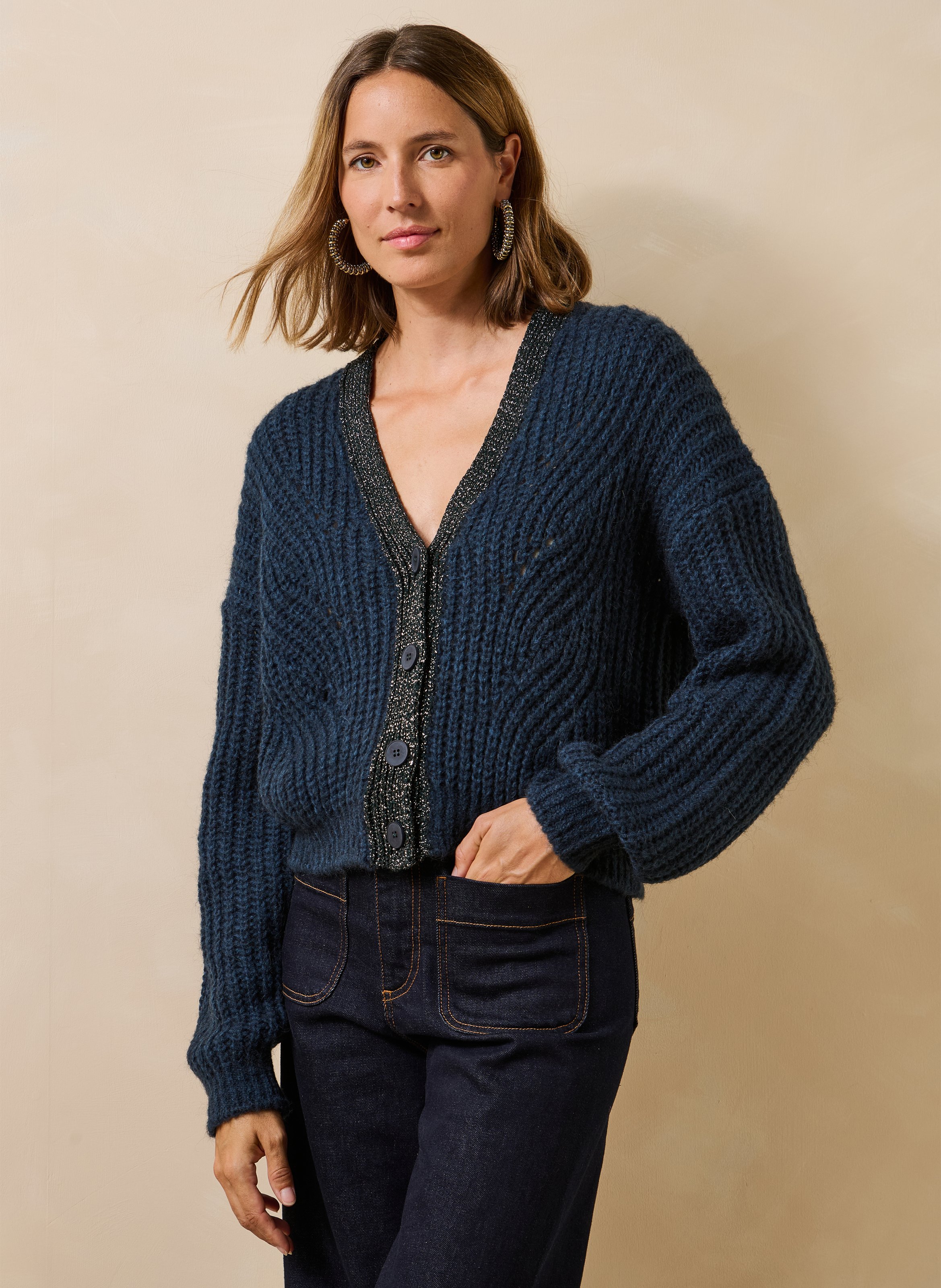 Ruimvallend vest met iriserende strepen LA FEE MARABOUTEE Blauw