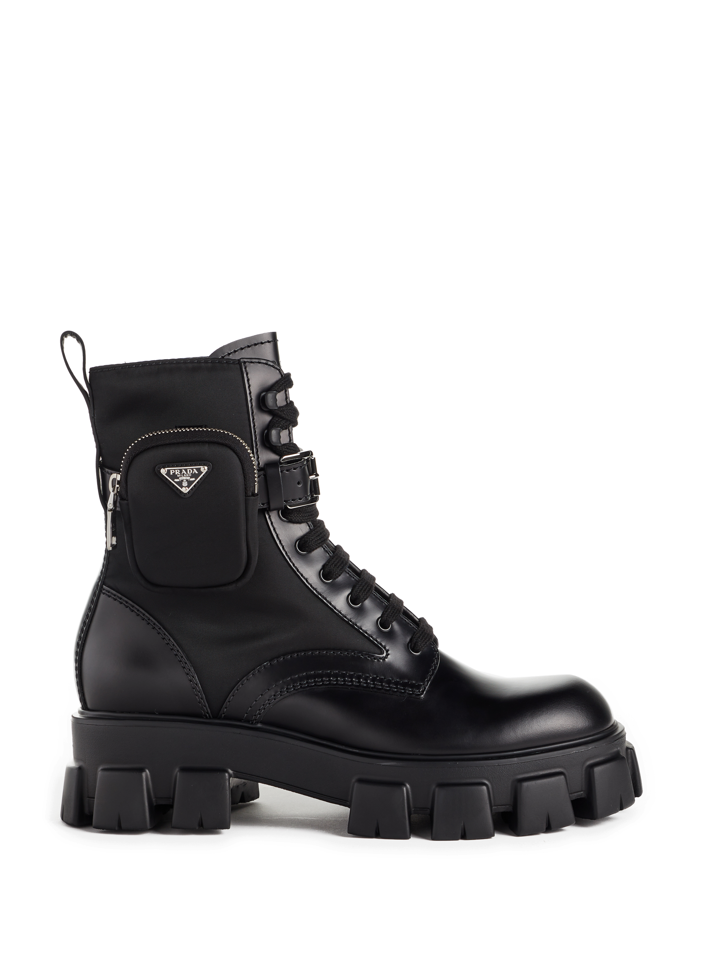PRADA Leather and nylon ankle boots Black