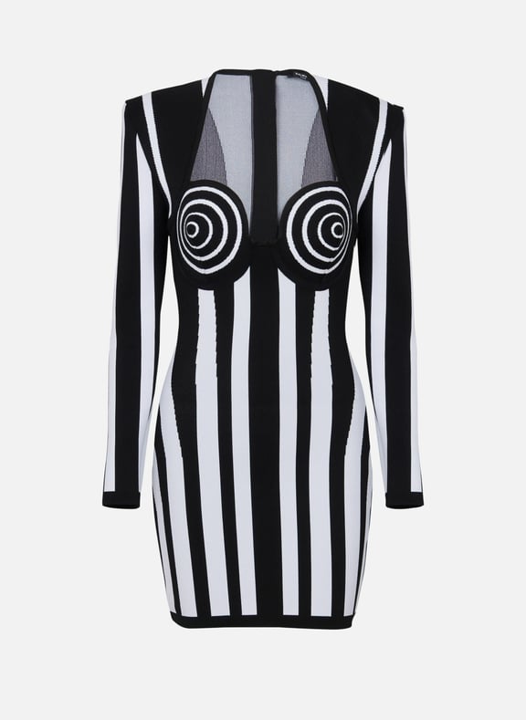 Robe en maille à rayures Noir by BALMAIN BALMAIN Robe en maille à rayures Noir