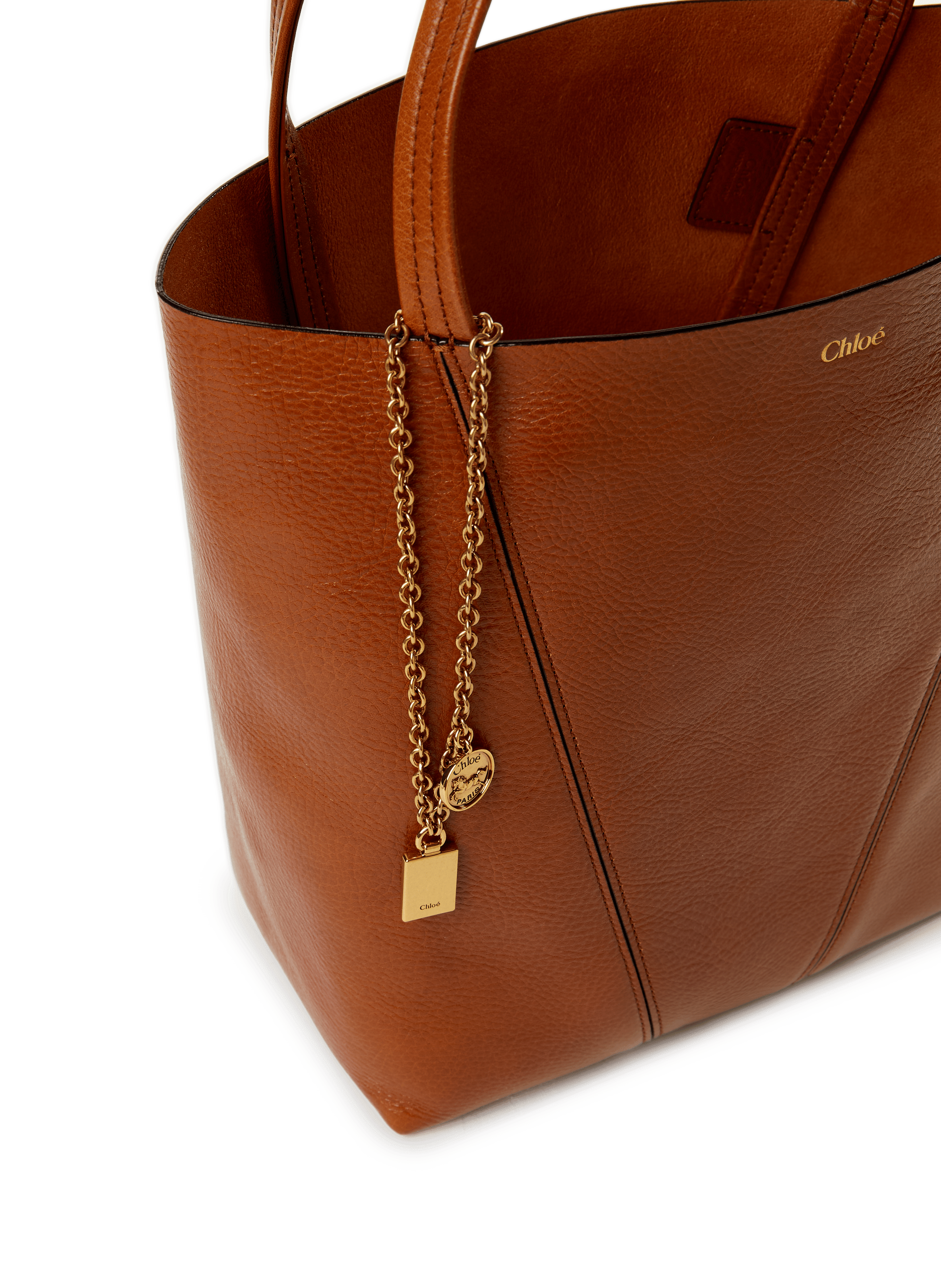 Sac cabas Spin medium en cuir grainé CHLOÉ Marron