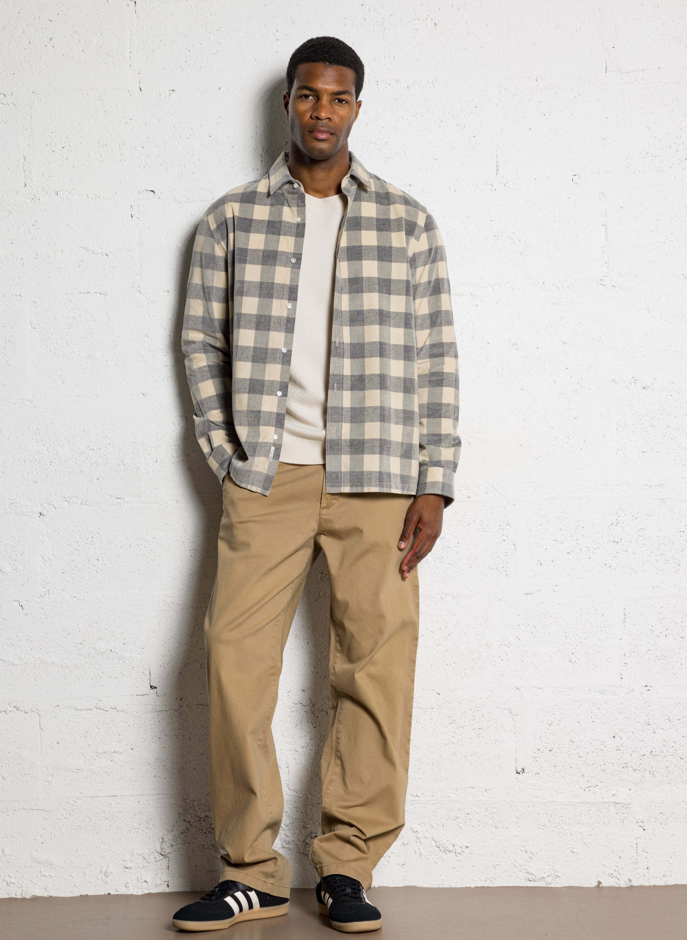 Chemise droite velours à carreaux IKKS Beige