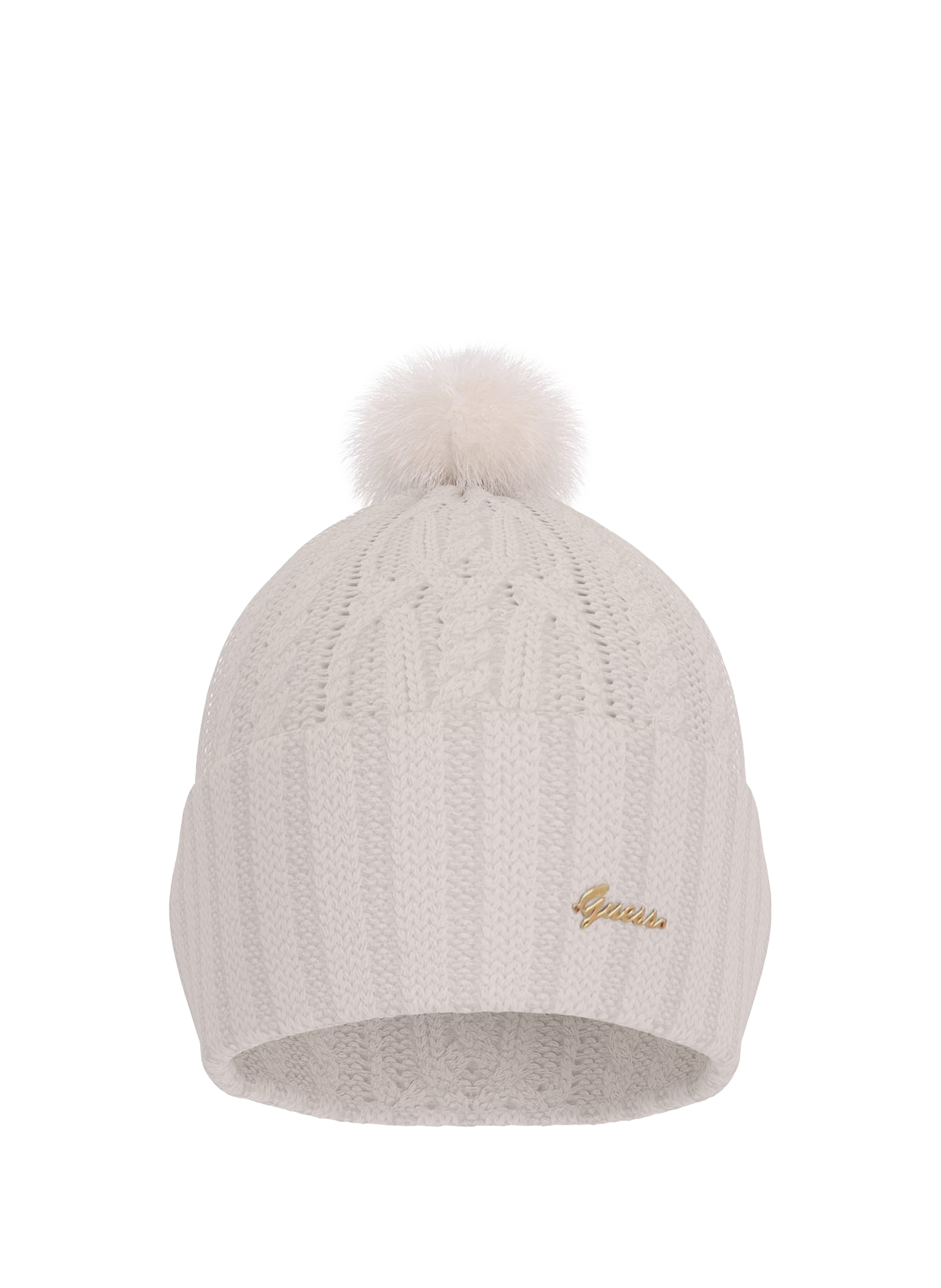 GUESS Beanie with pom-pom Beige
