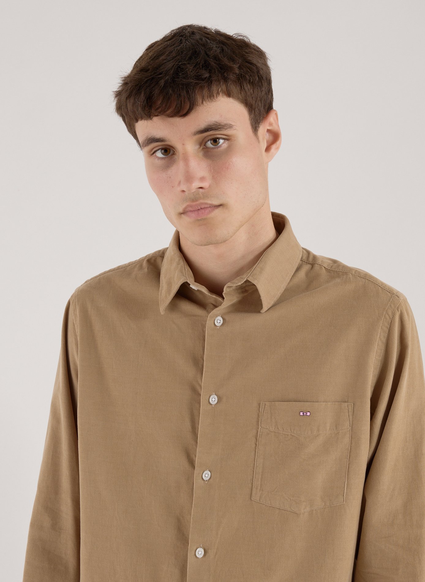 Chemise col classique manches contrastantes en coton EDEN PARK Beige