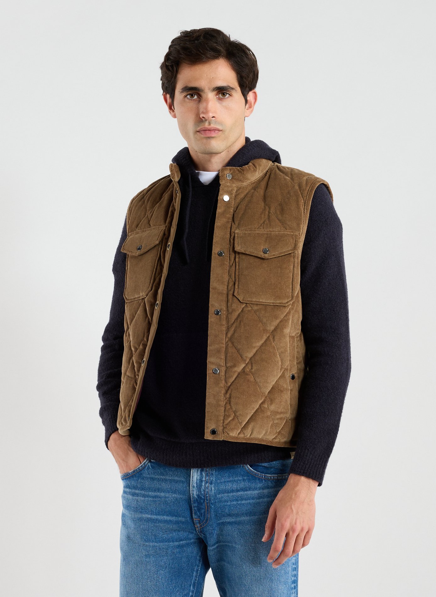 WOOLRICH Sleeveless round neck cotton jacket Brown