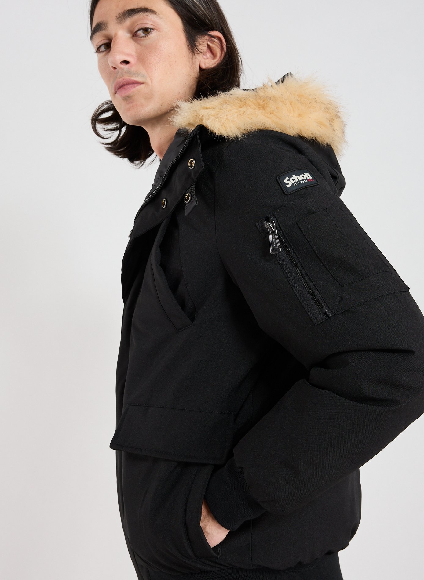 Manteau à capuche amovible SCHOTT Noir