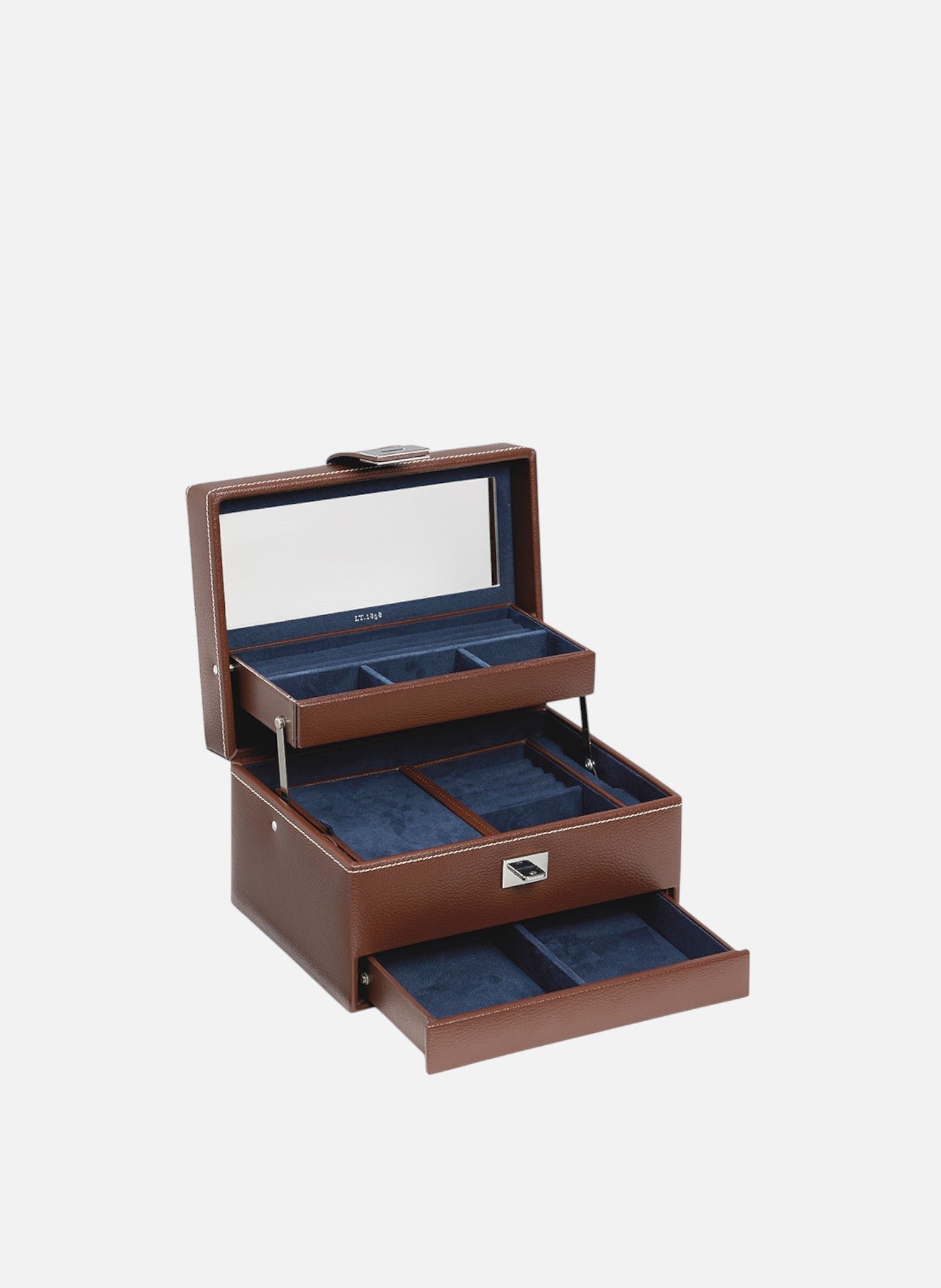 Boîte à bijoux moyen modèle ouverture automatique en cuir LE TANNEUR Marron