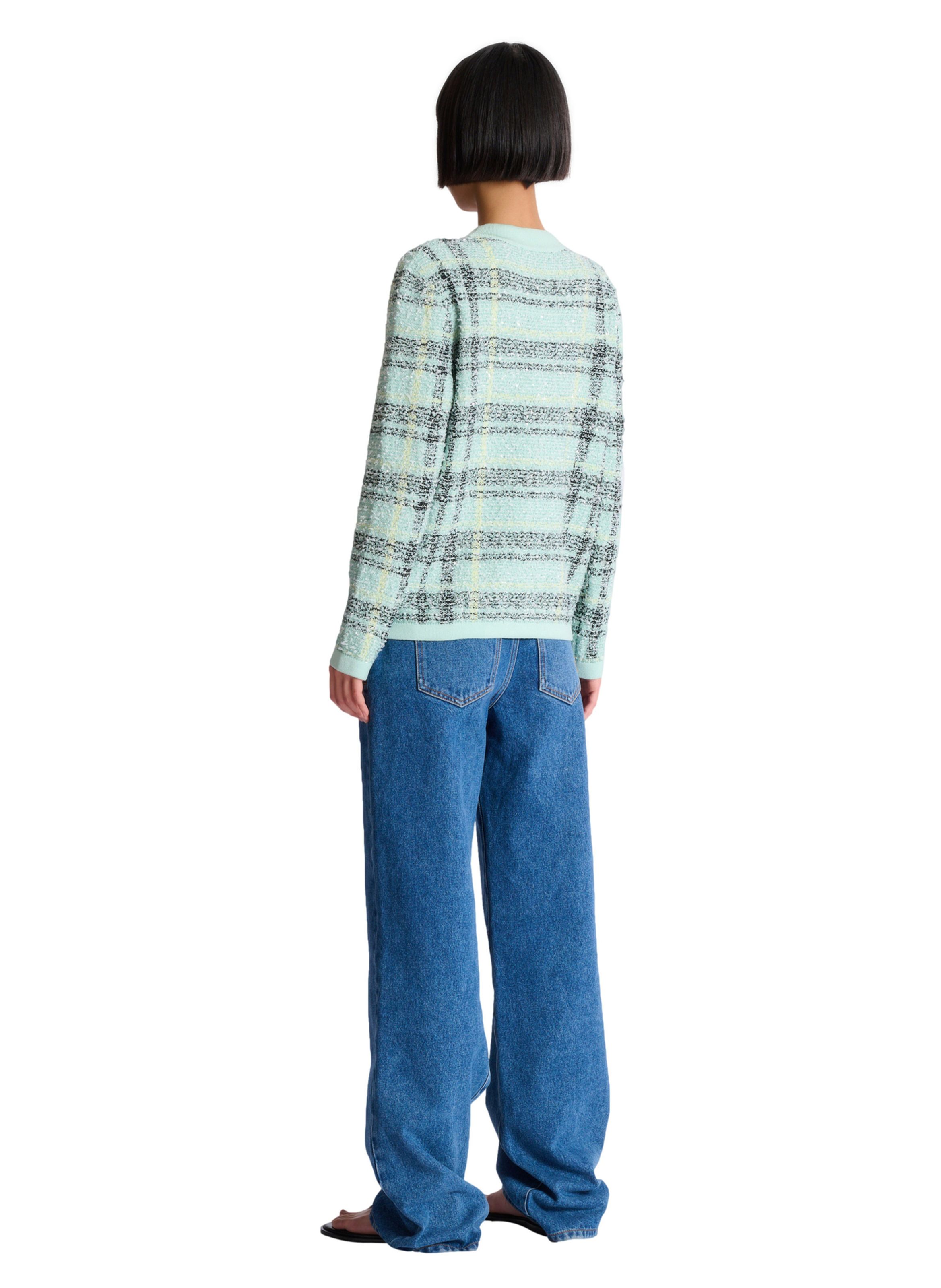 Cardigan loose en tweed à paillettes BALMAIN Vert