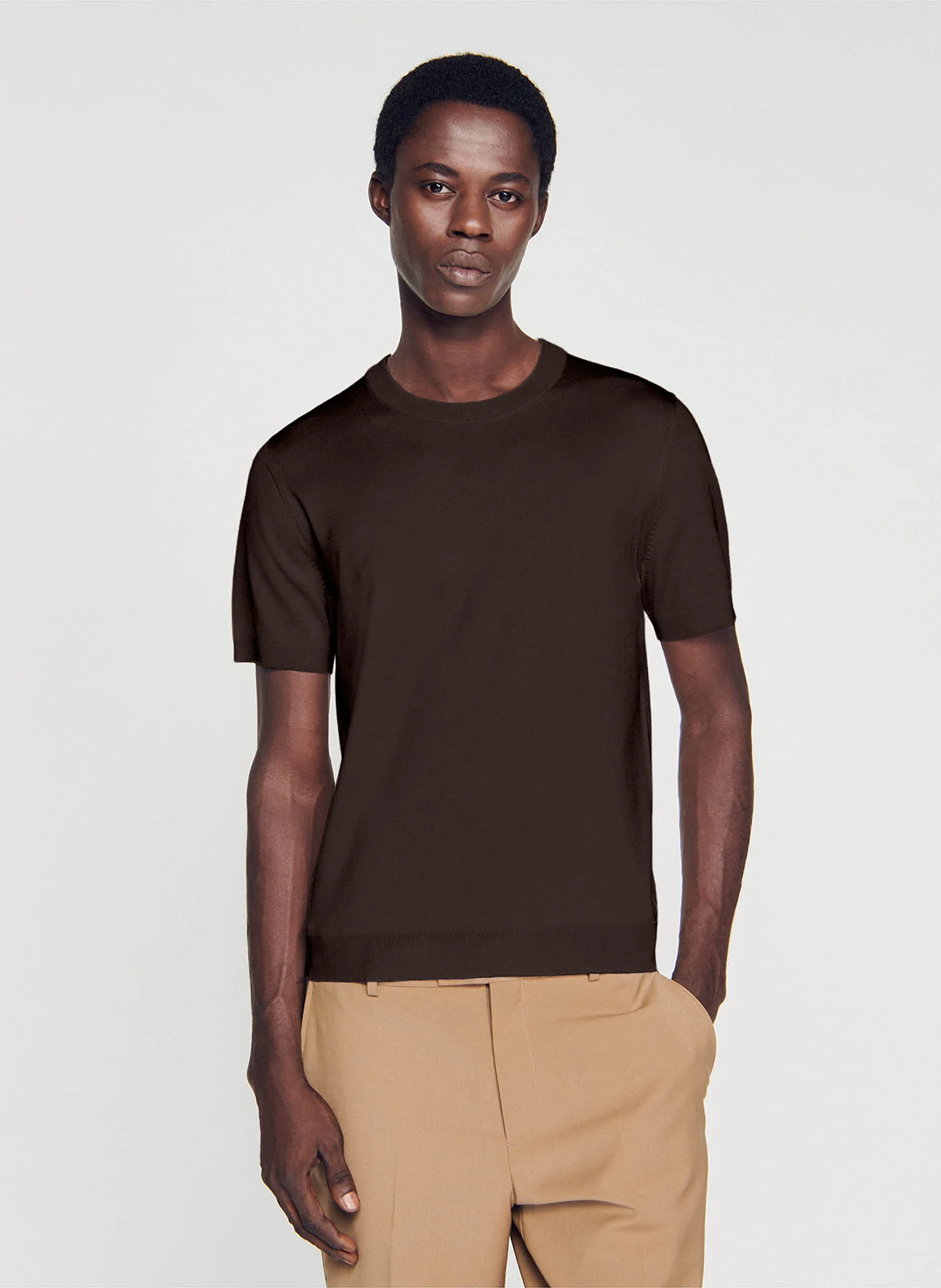 Tee-shirt col rond regular fit SANDRO Marron
