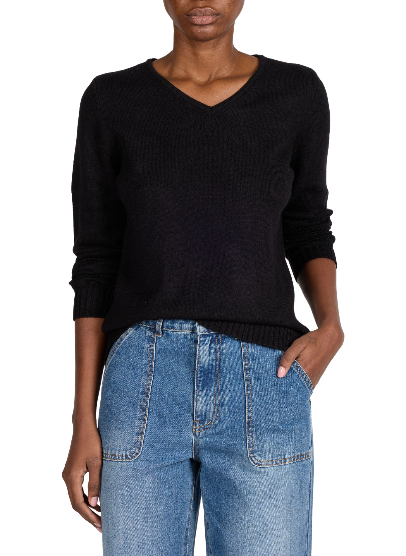 Ribbed V-neck sweater VILA Black