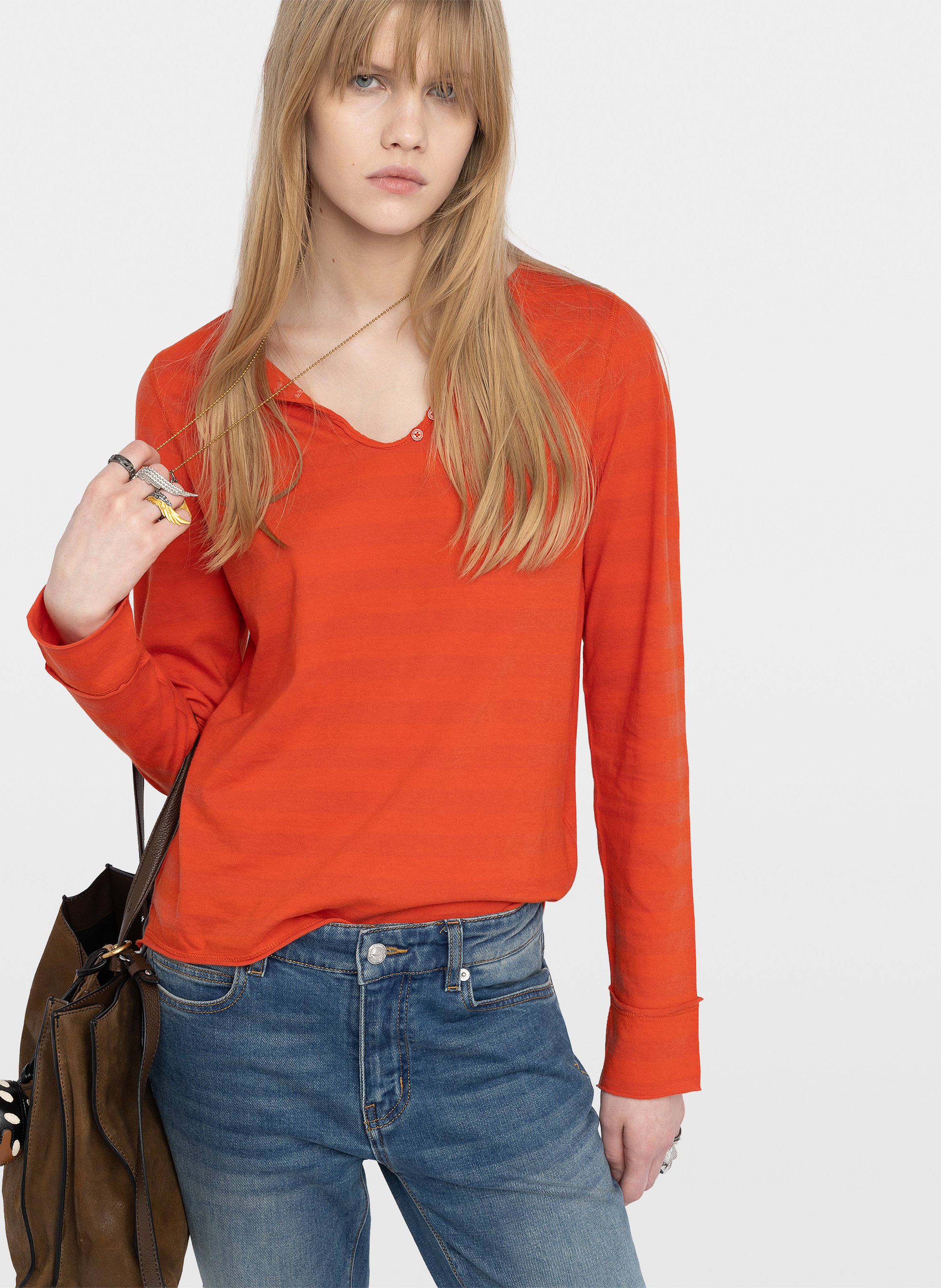 Tee-shirt droit col tunisien en coton tunisien ZADIG&VOLTAIRE Orange