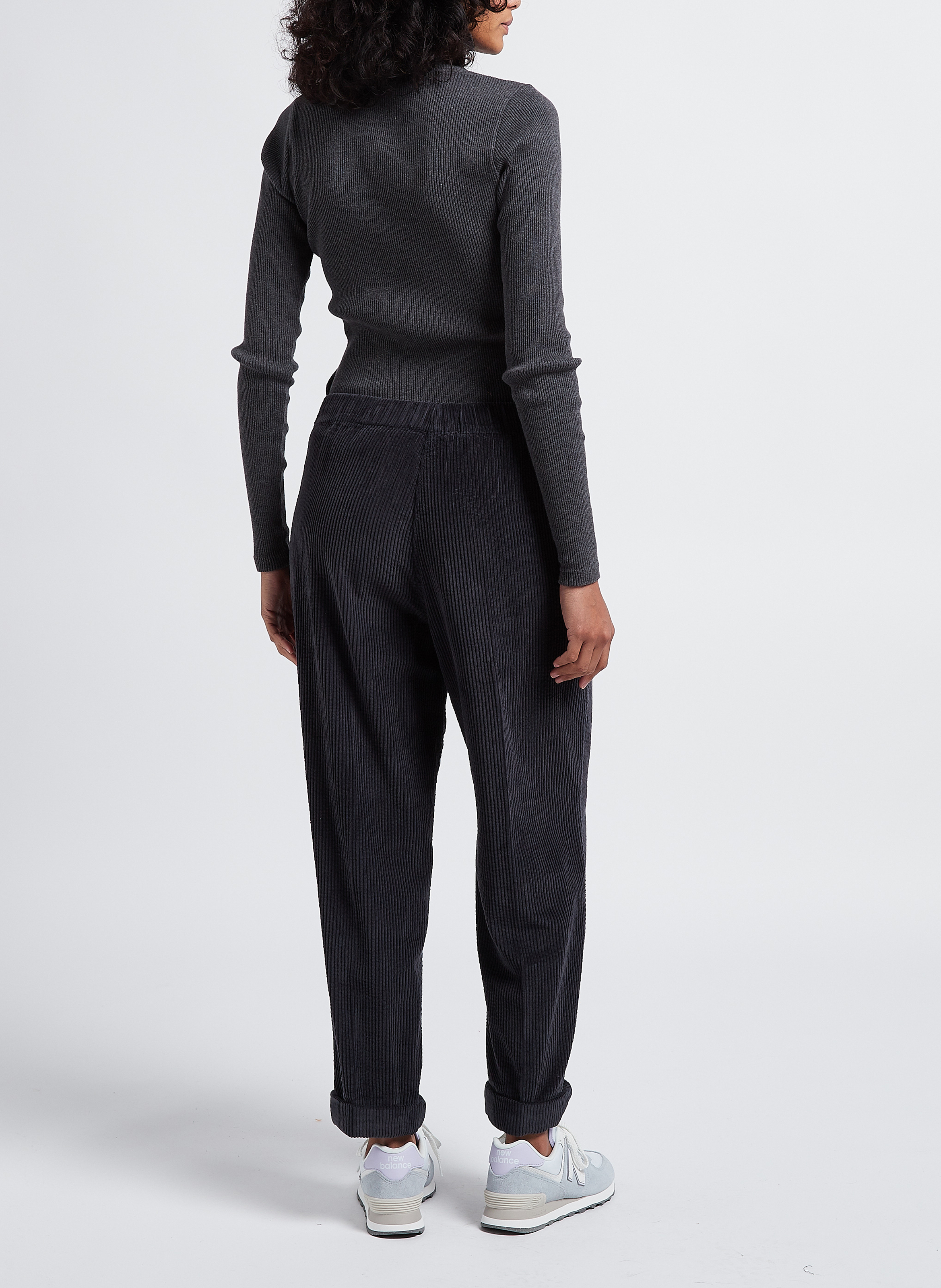Pantalon large taille haute en velours côtelé padow AMERICAN VINTAGE Noir