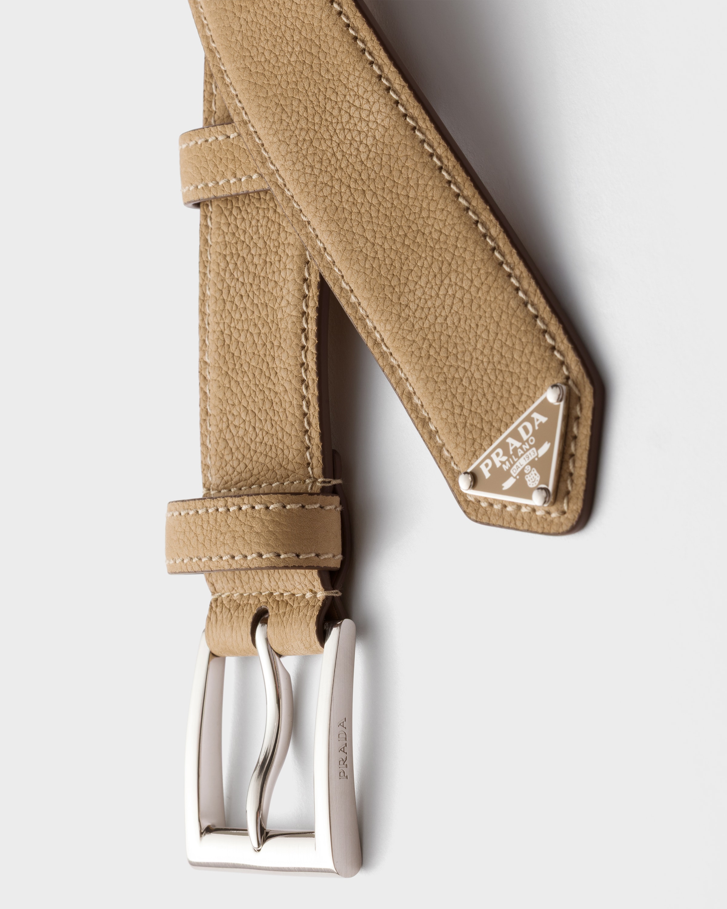 Ceinture en cuir nubuck PRADA Beige