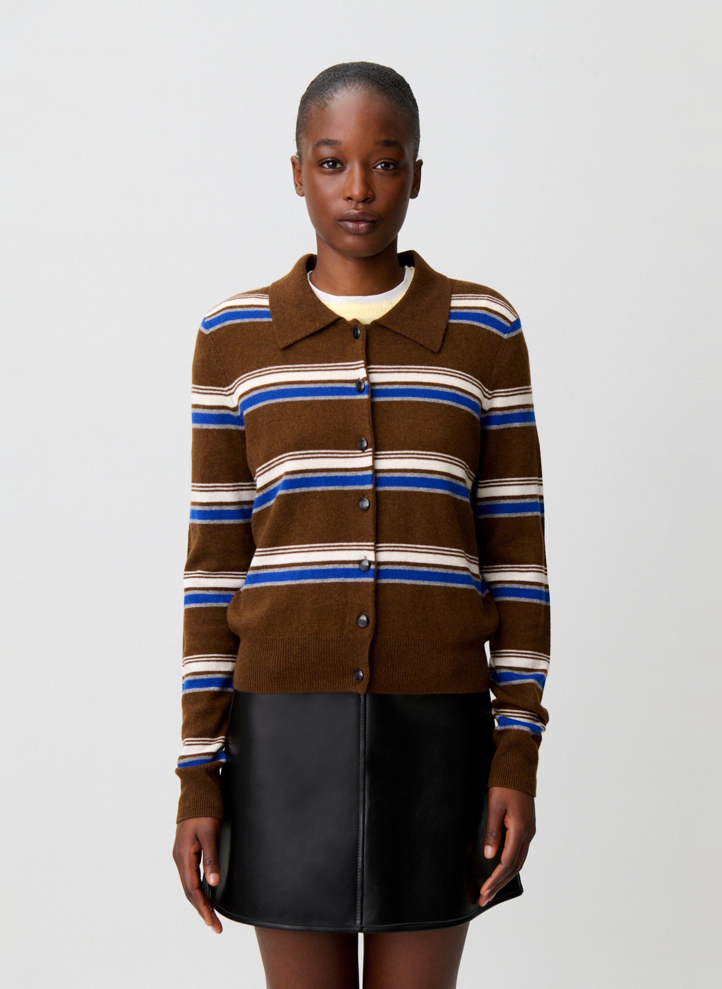 Gilet droit col classique en laine et cachemire rayé CLAUDIE PIERLOT Multicolore