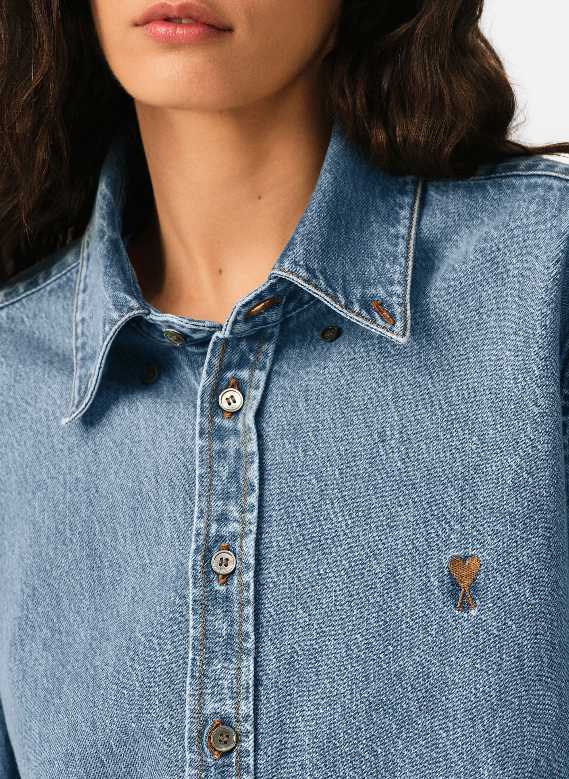 Chemise col boutonné ami de coeur en coton unisexe AMI PARIS Bleu
