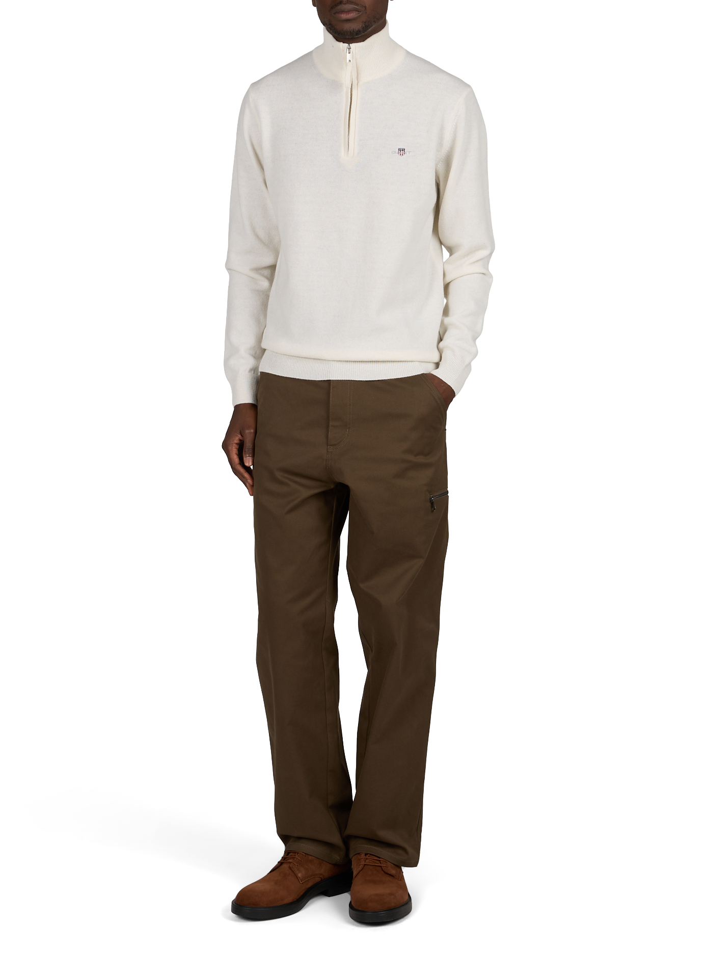 Trui met opstaande kraag en rits in effen wol GANT Beige