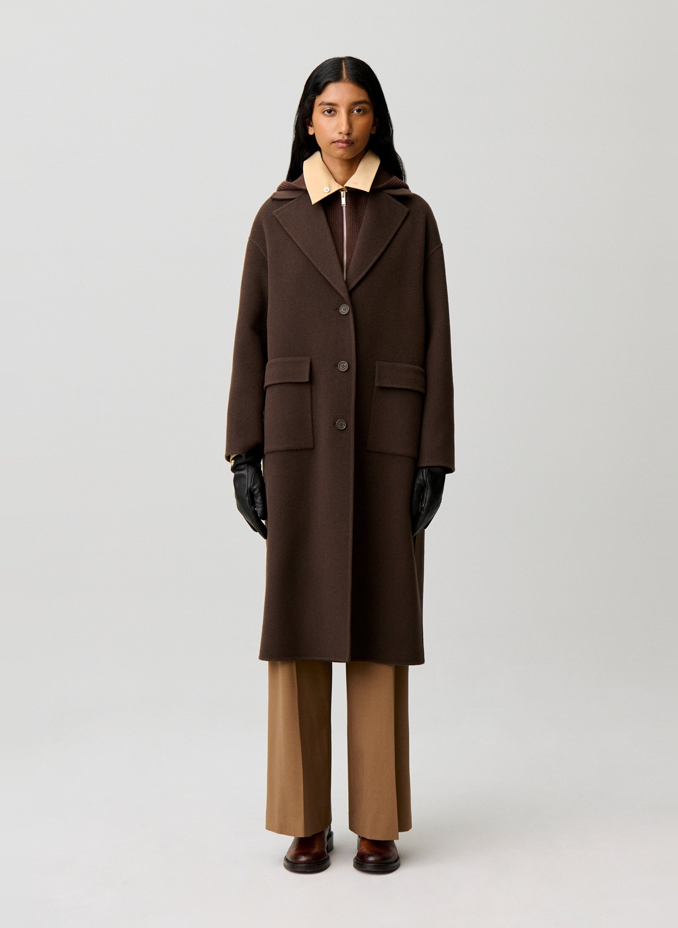 Manteau droit en laine mélangée CLAUDIE PIERLOT Marron