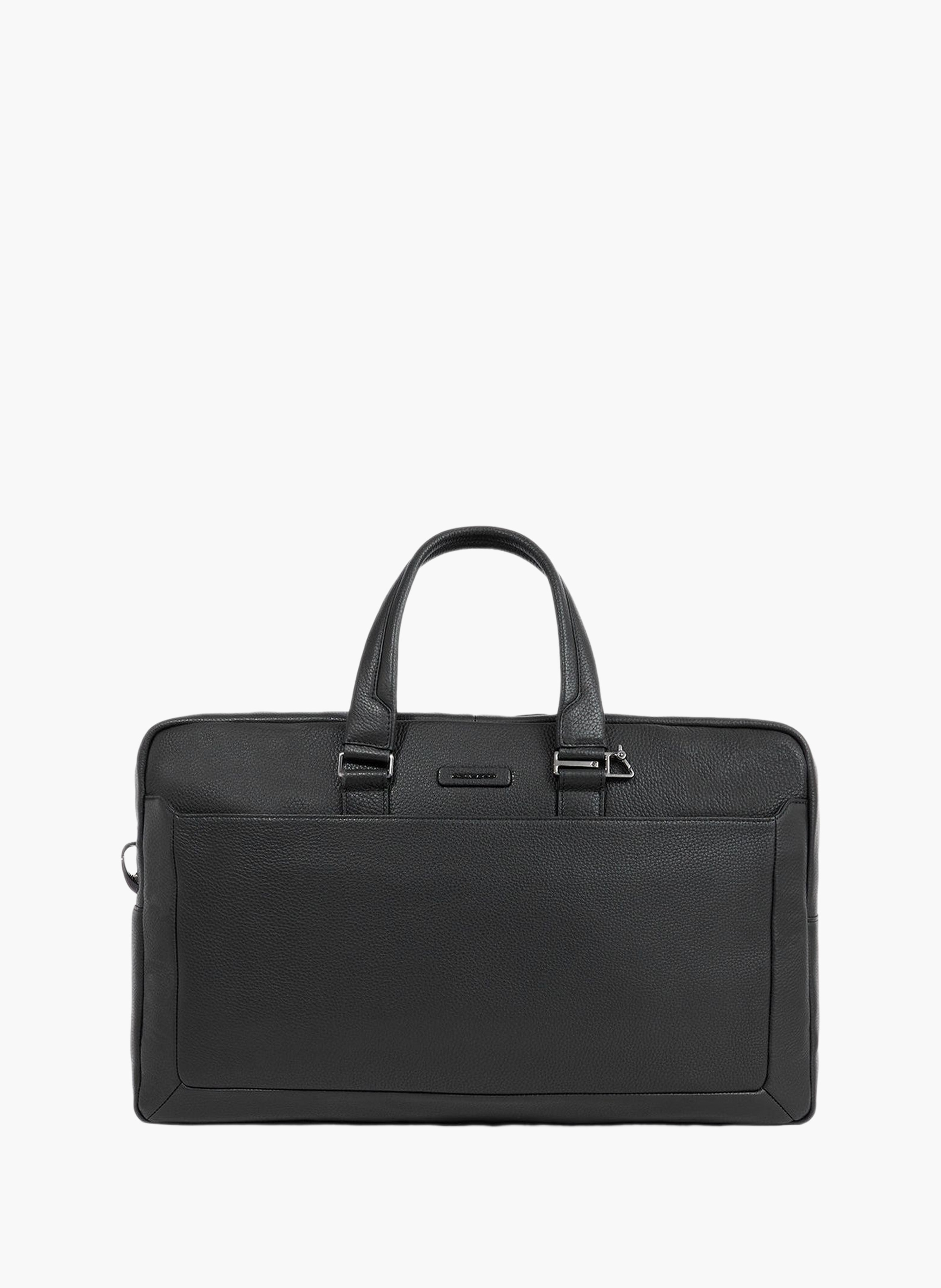 Leather duffel bag with shoe compartment & trolley strap PIQUADRO Black