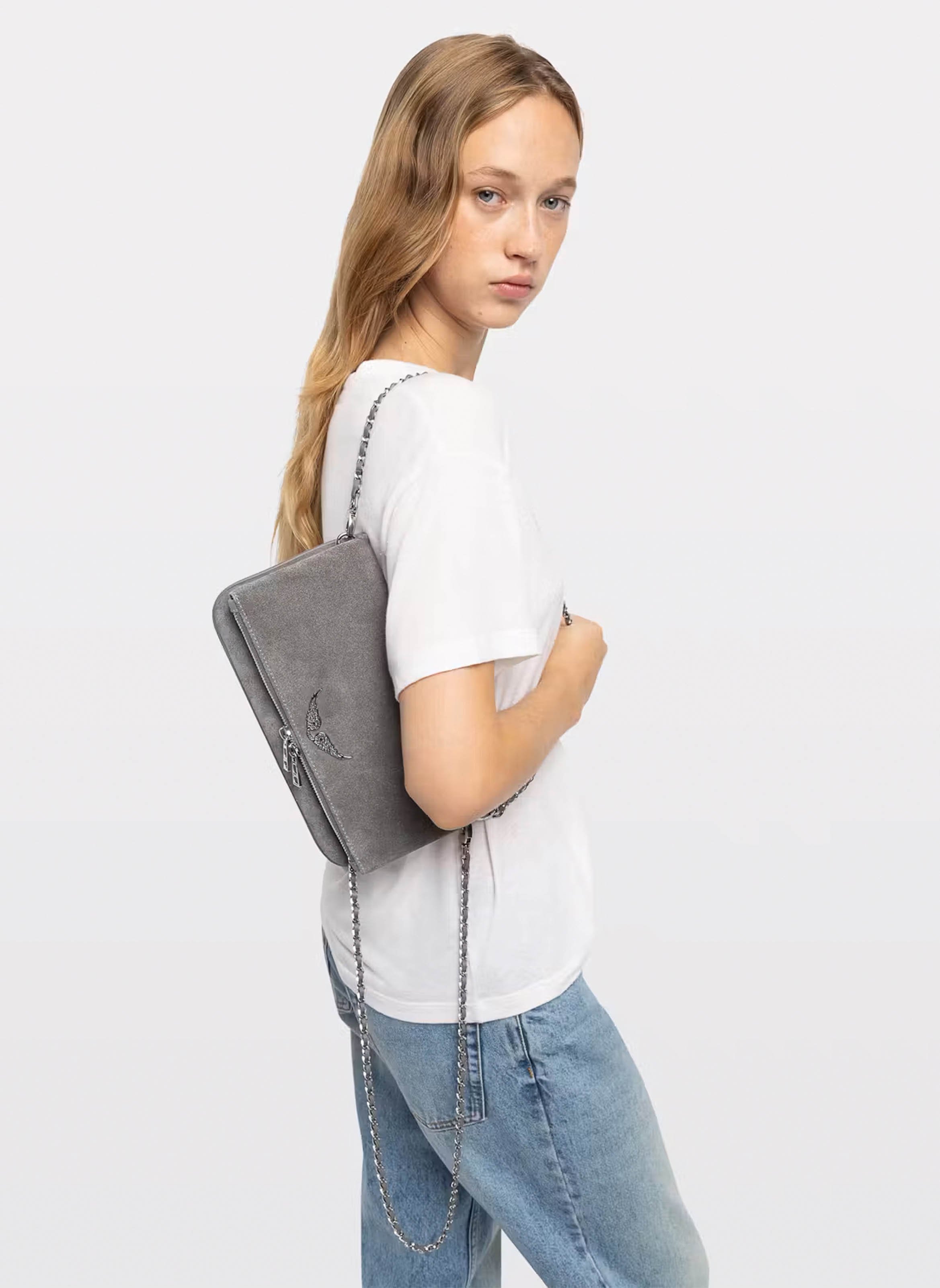 Sac bandoulière en cuir rock suede ZADIG&VOLTAIRE Gris