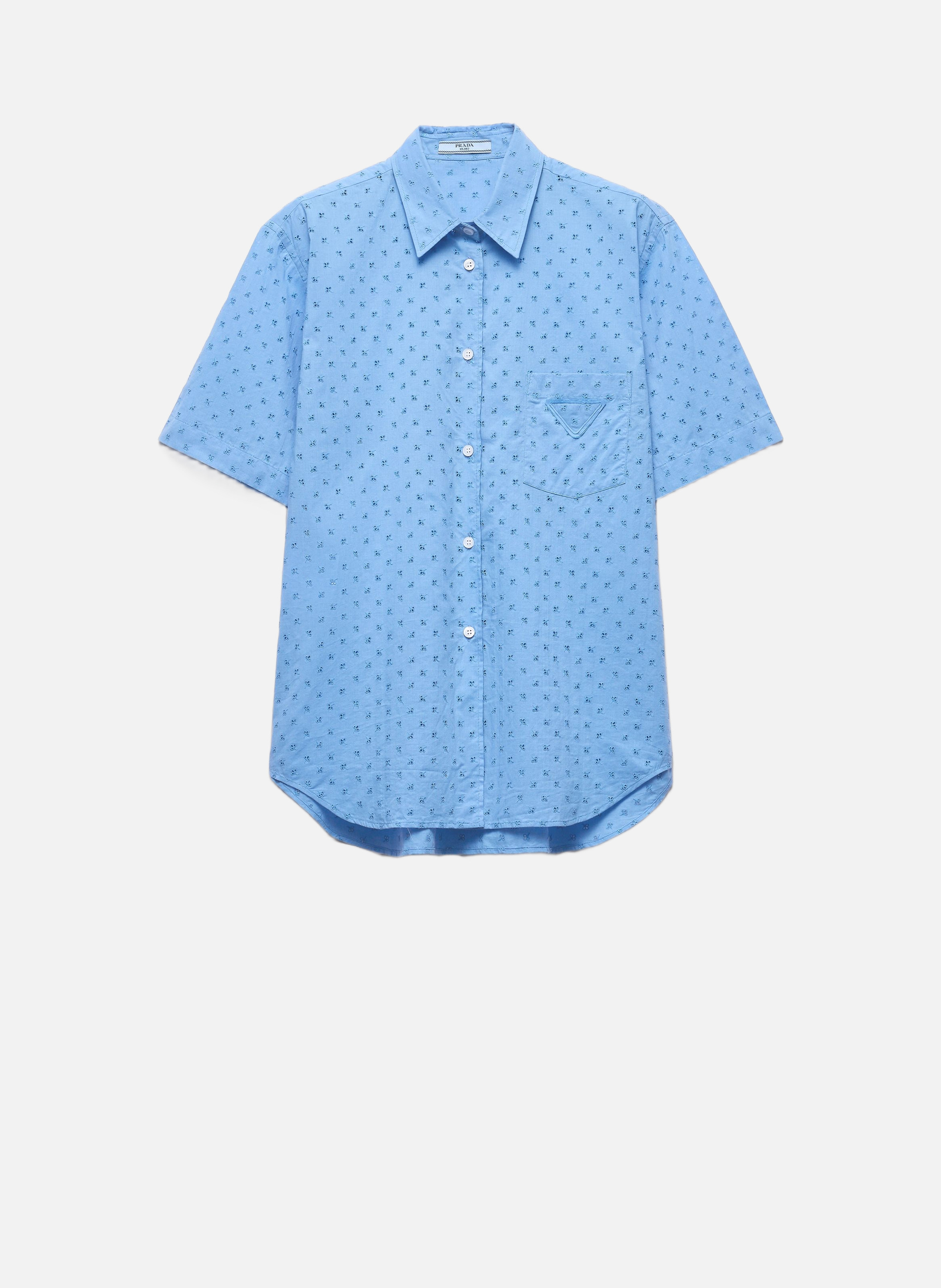 Chemise à manches courtes en dentelle ajourée PRADA Bleu