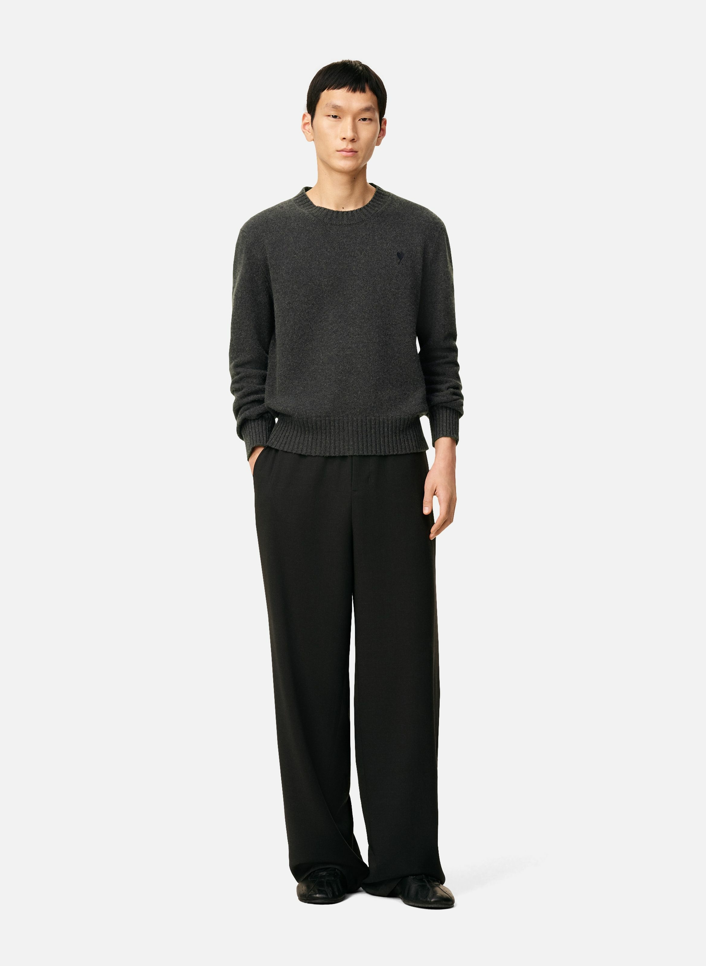 Pull col rond ami de coeur en cachemire AMI PARIS Gris