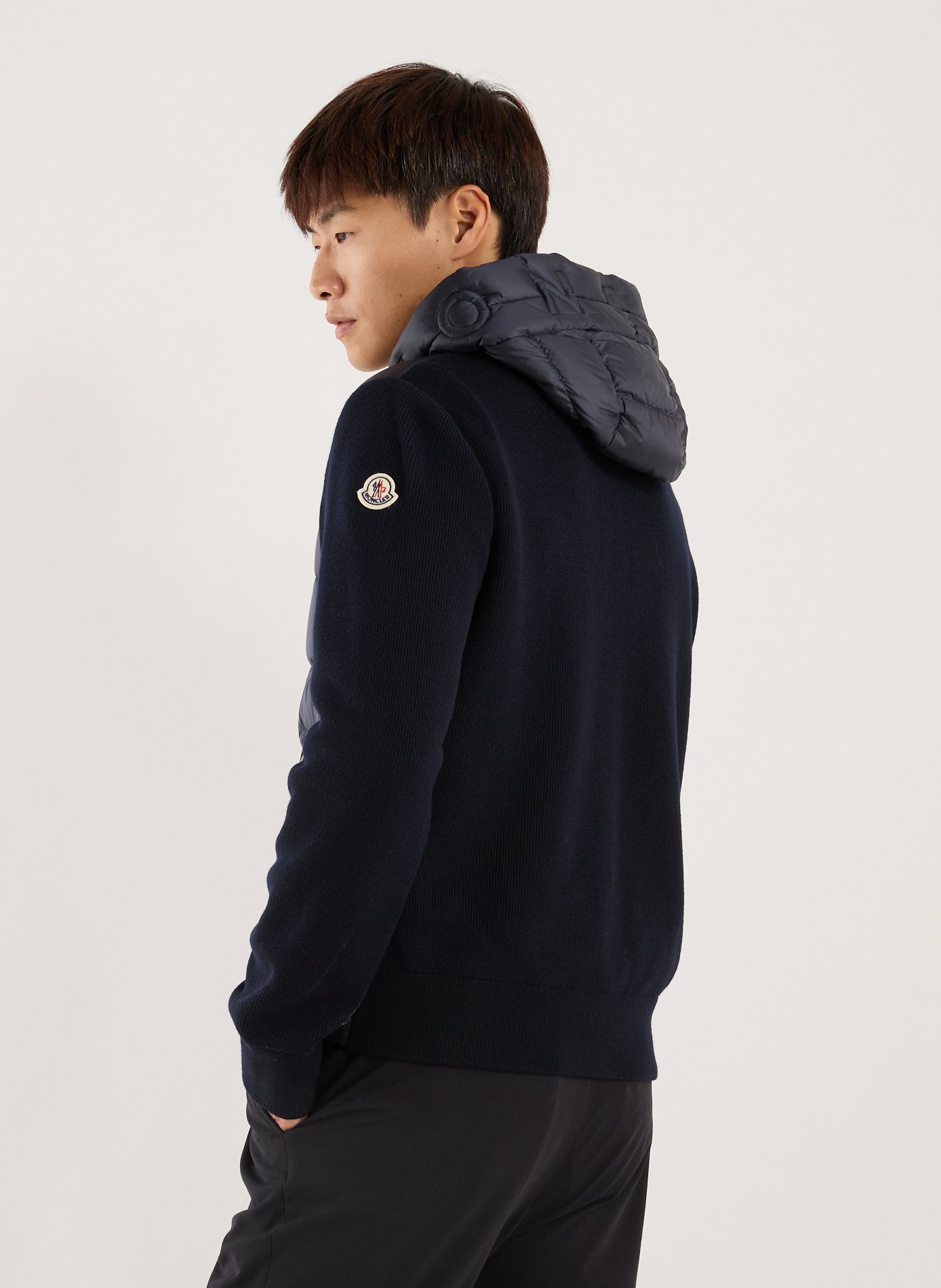 Bi-material virgin wool cardigan MONCLER Blue