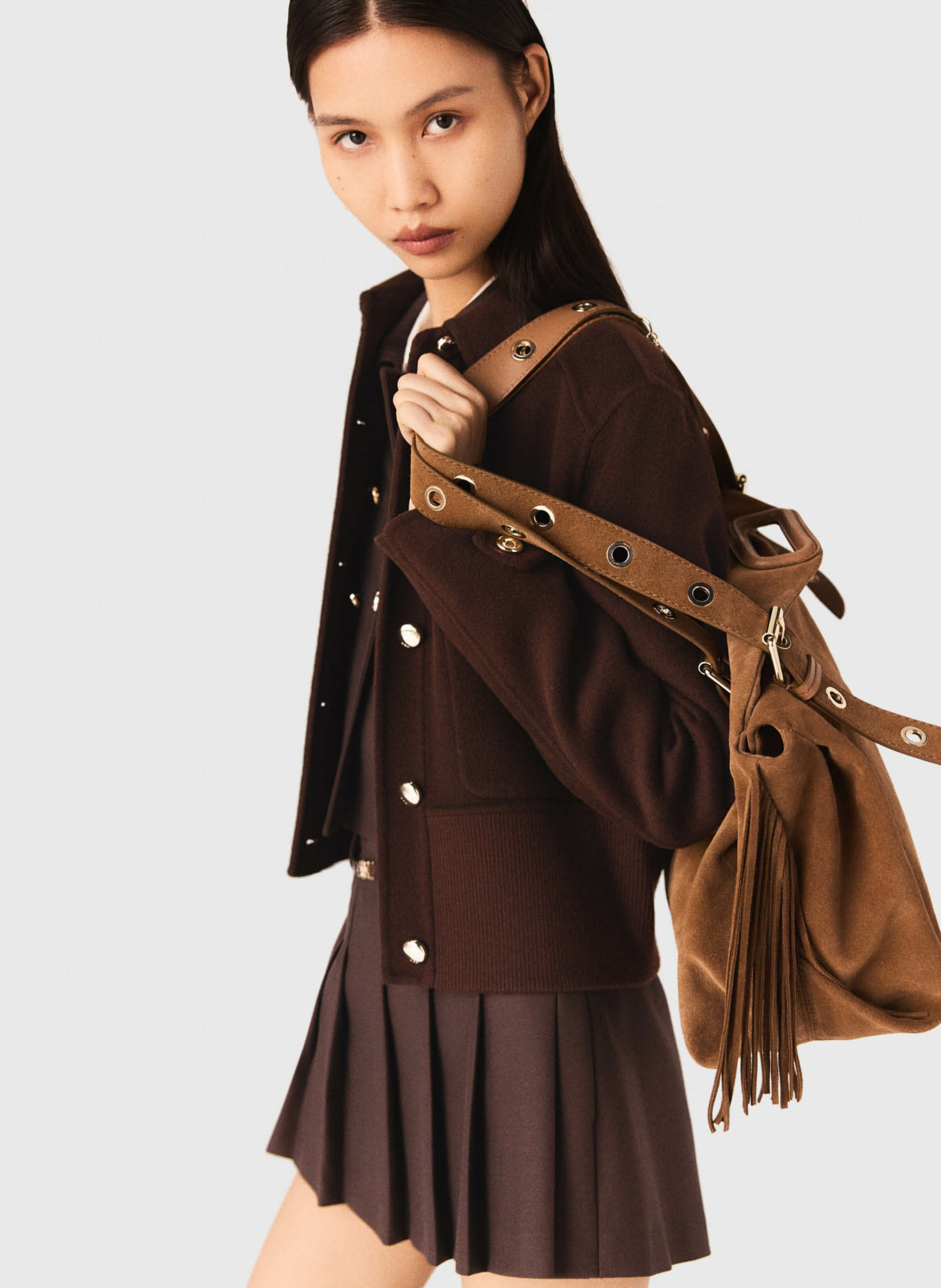 Blouson col classique en laine mélangée MAJE Marron