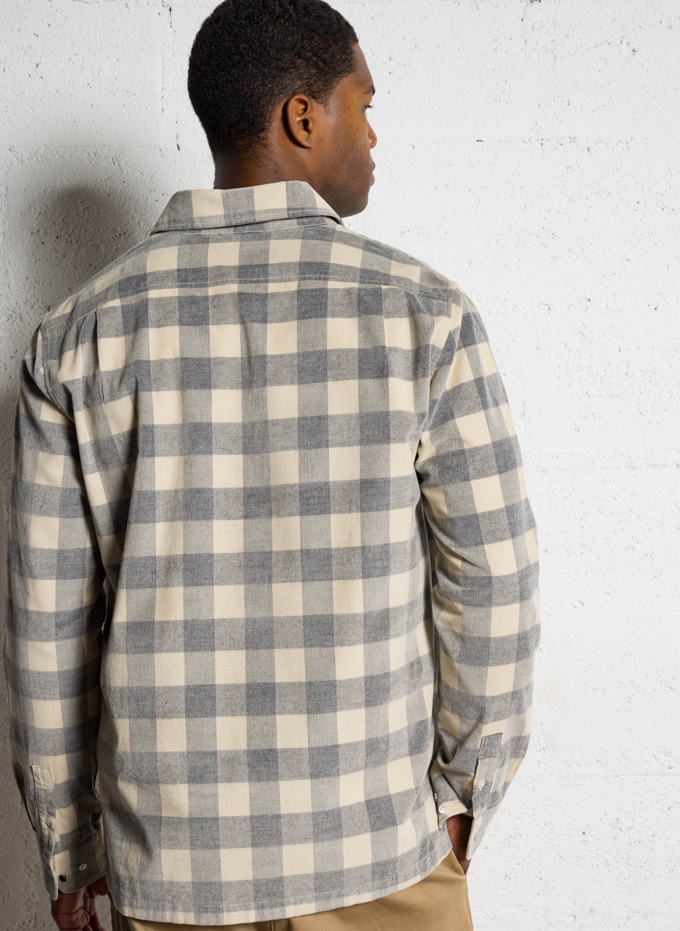 Chemise droite velours à carreaux IKKS Beige