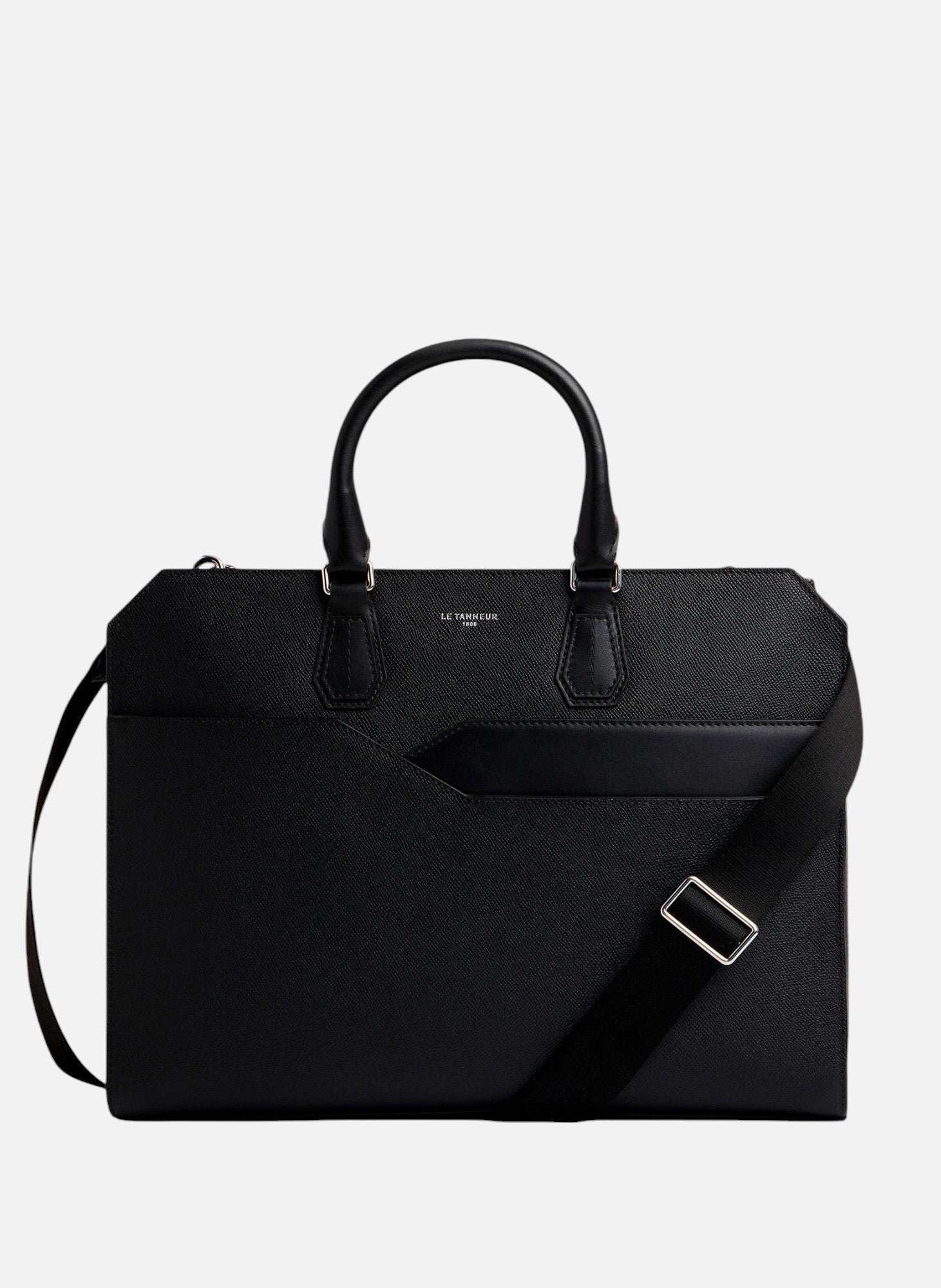 LE TANNEUR Porte documents slim 15" gaston en cuir grain croisé Noir