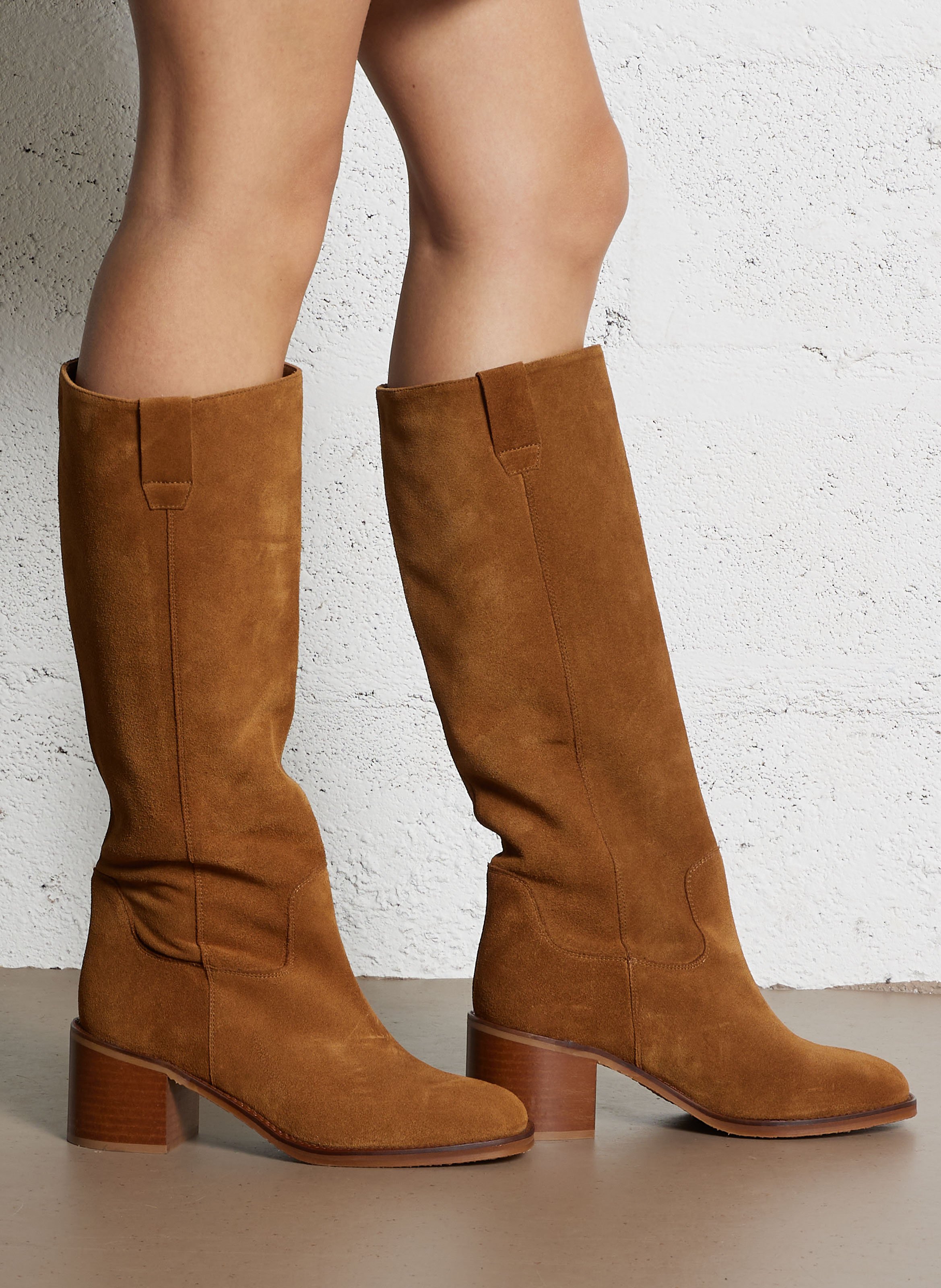 Bottes hautes unies en cuir suédé victoria MAISON 123 Beige