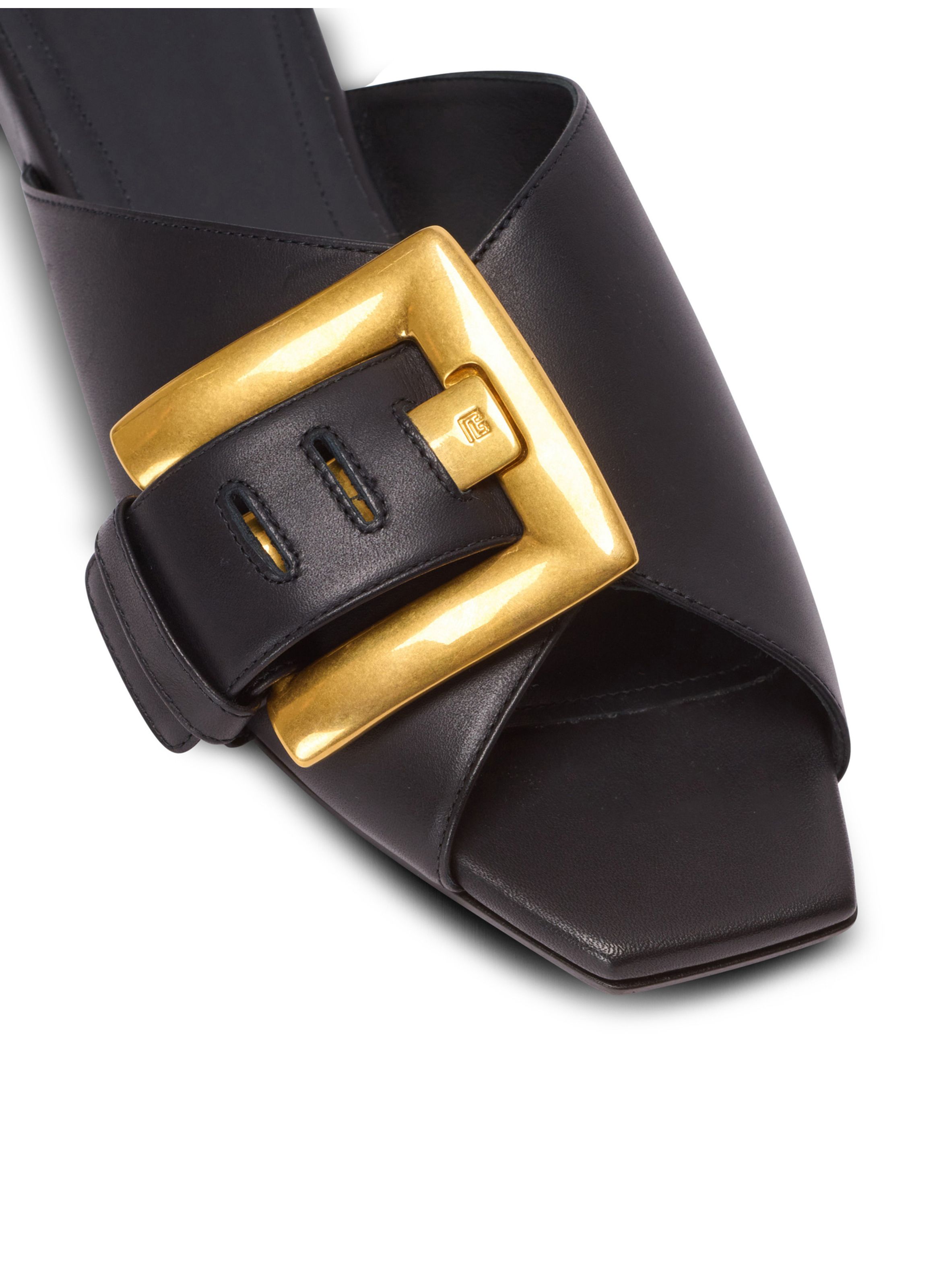 Sandales plates anthem en cuir de veau BALMAIN Noir