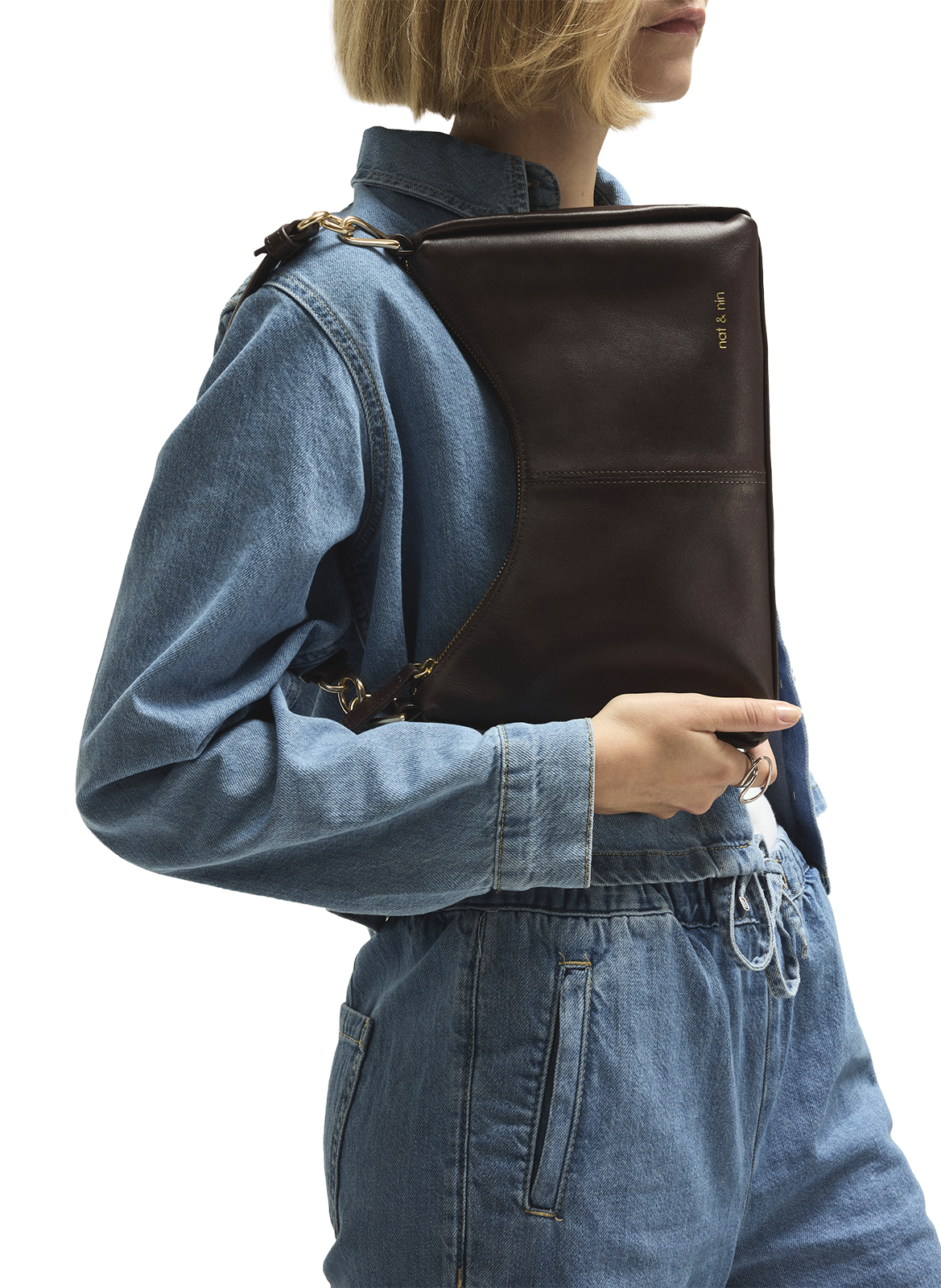 Sac métallisé Rejina en cuir NAT &amp; NIN Marron