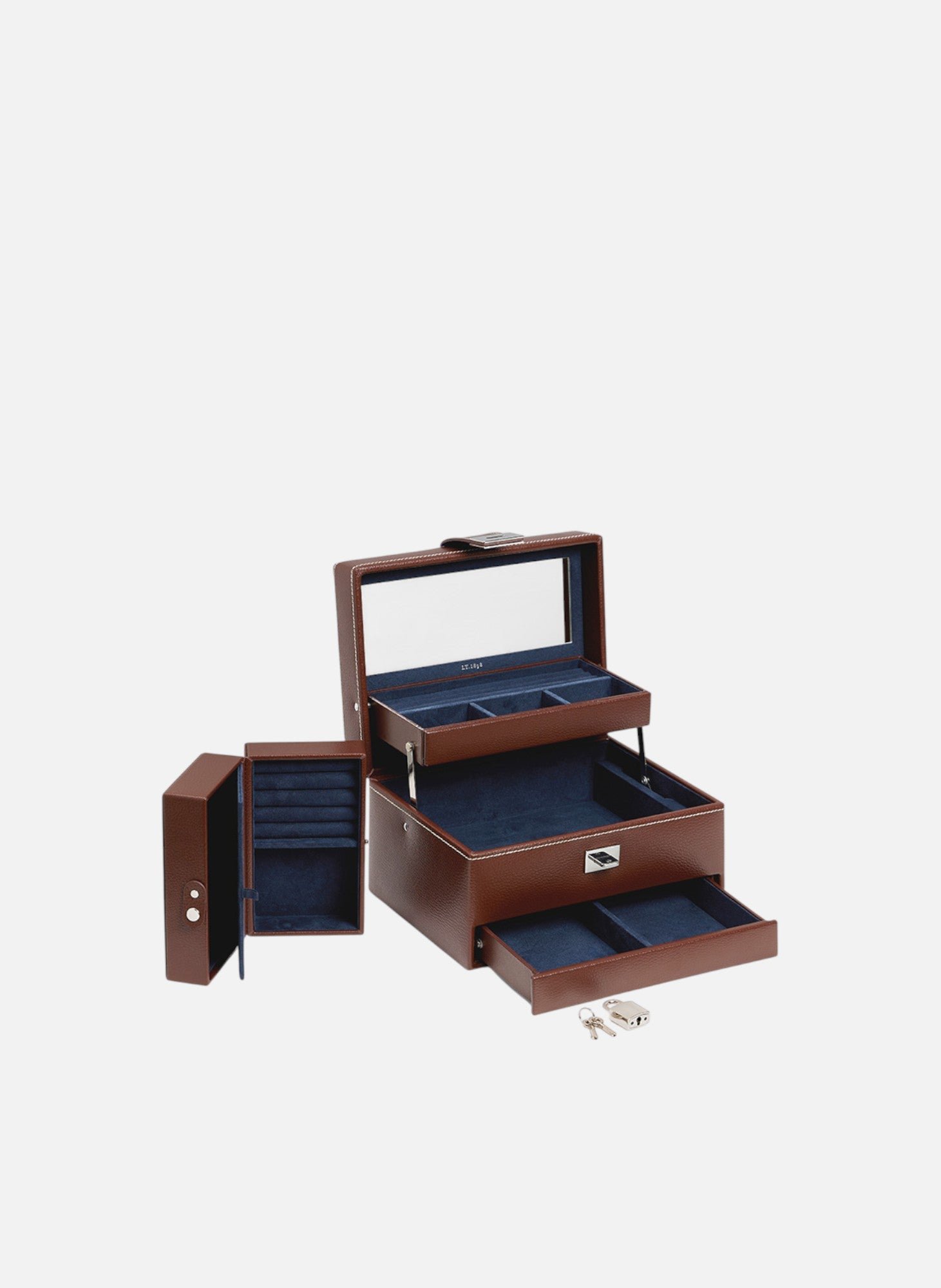 Boîte à bijoux moyen modèle ouverture automatique en cuir LE TANNEUR Marron