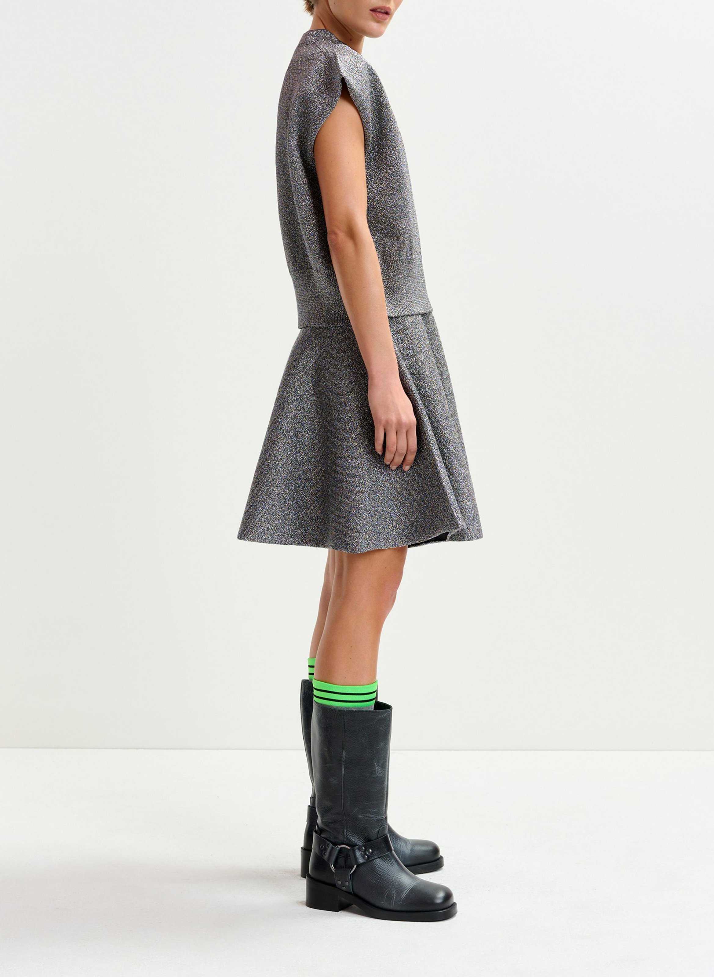 Jupe courte évasée métallique icing ESSENTIEL ANTWERP Argent