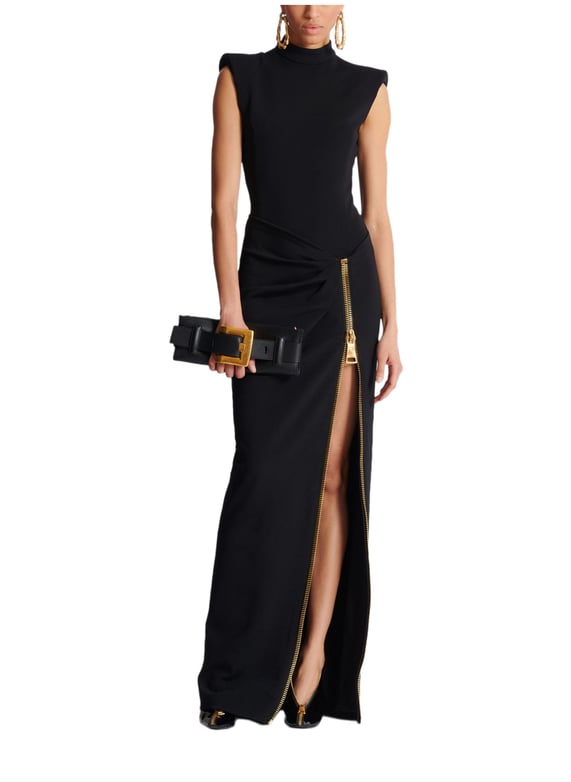 Balmain Paris Robe Robe longue fendue en jersey Noir Balmain - Femme | Printemps.com
