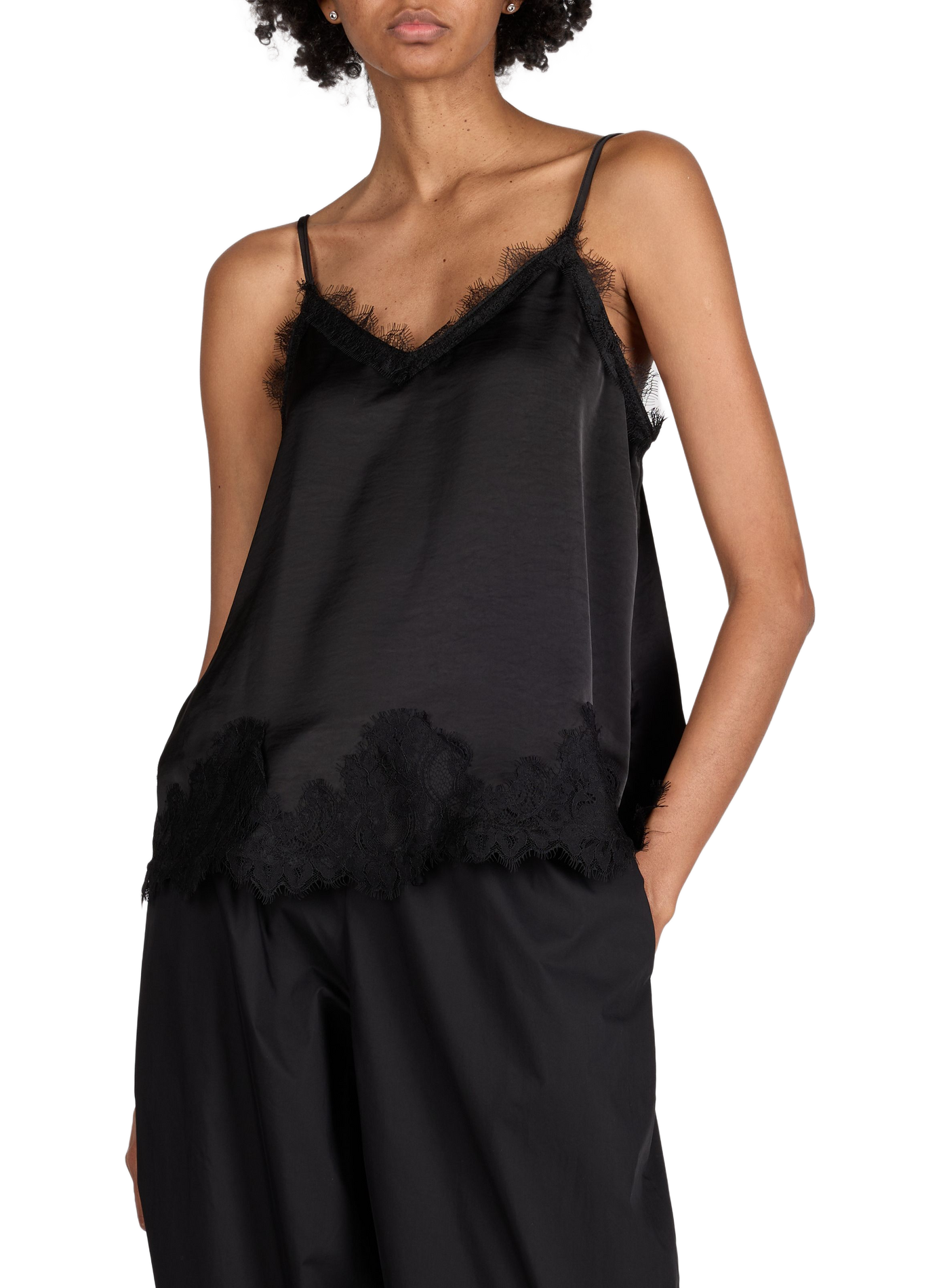 Lace Trim Tank Top OBJECT Black