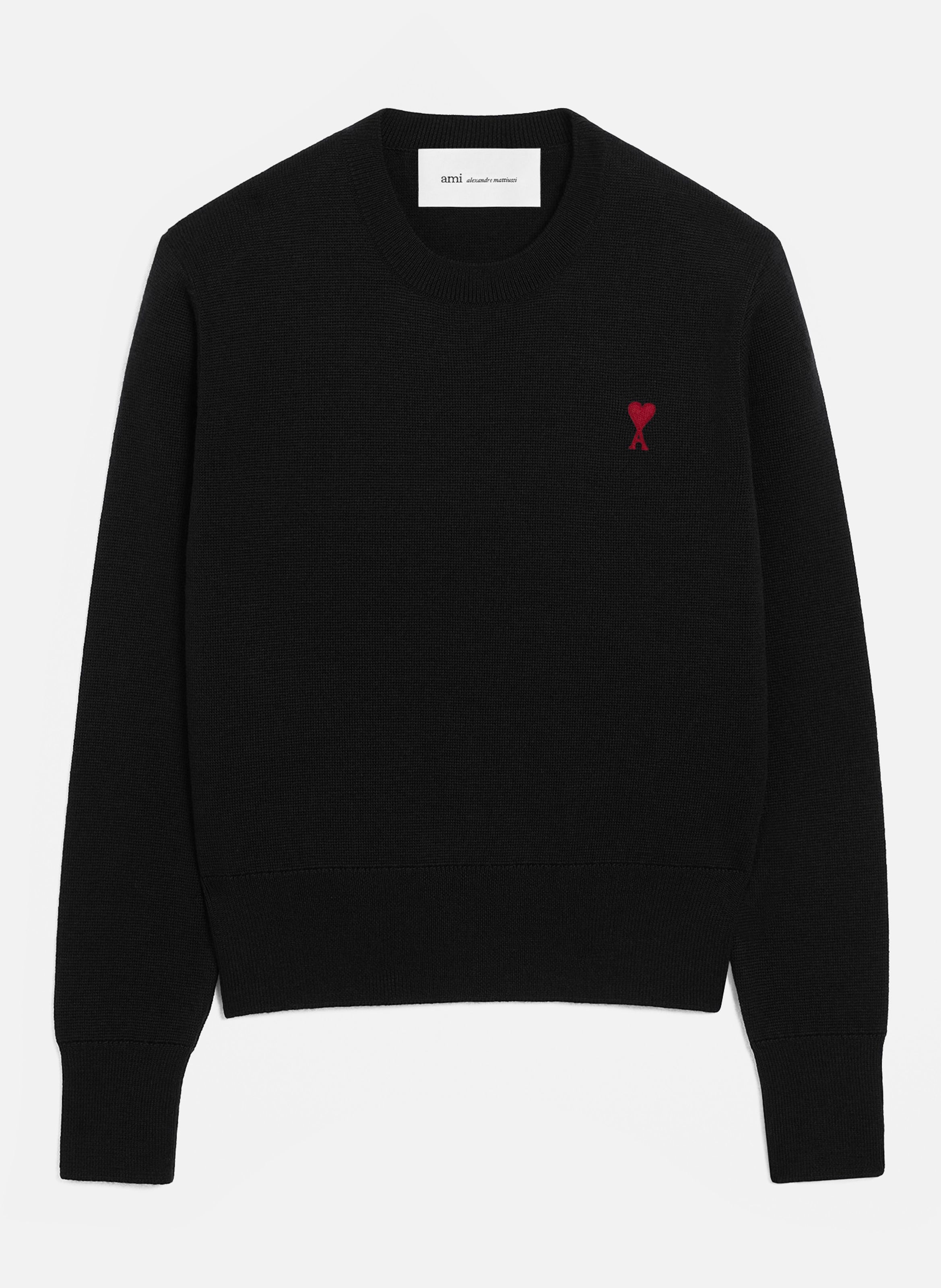 Pull Col Rond Ami De Coeur En Laine AMI PARIS Noir