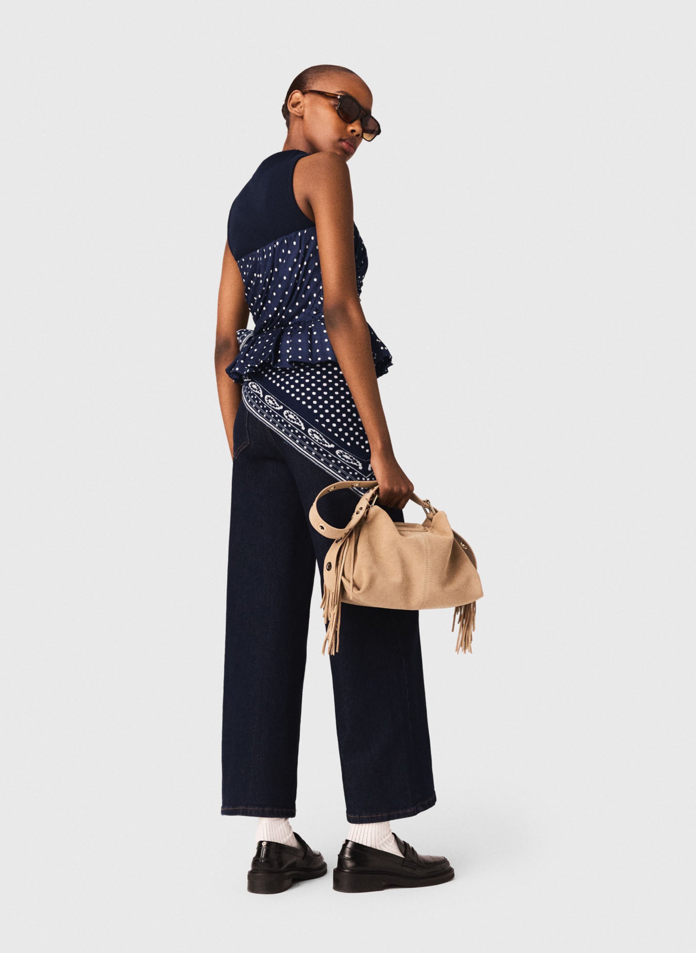 Top bustier à pois MAJE Bleu