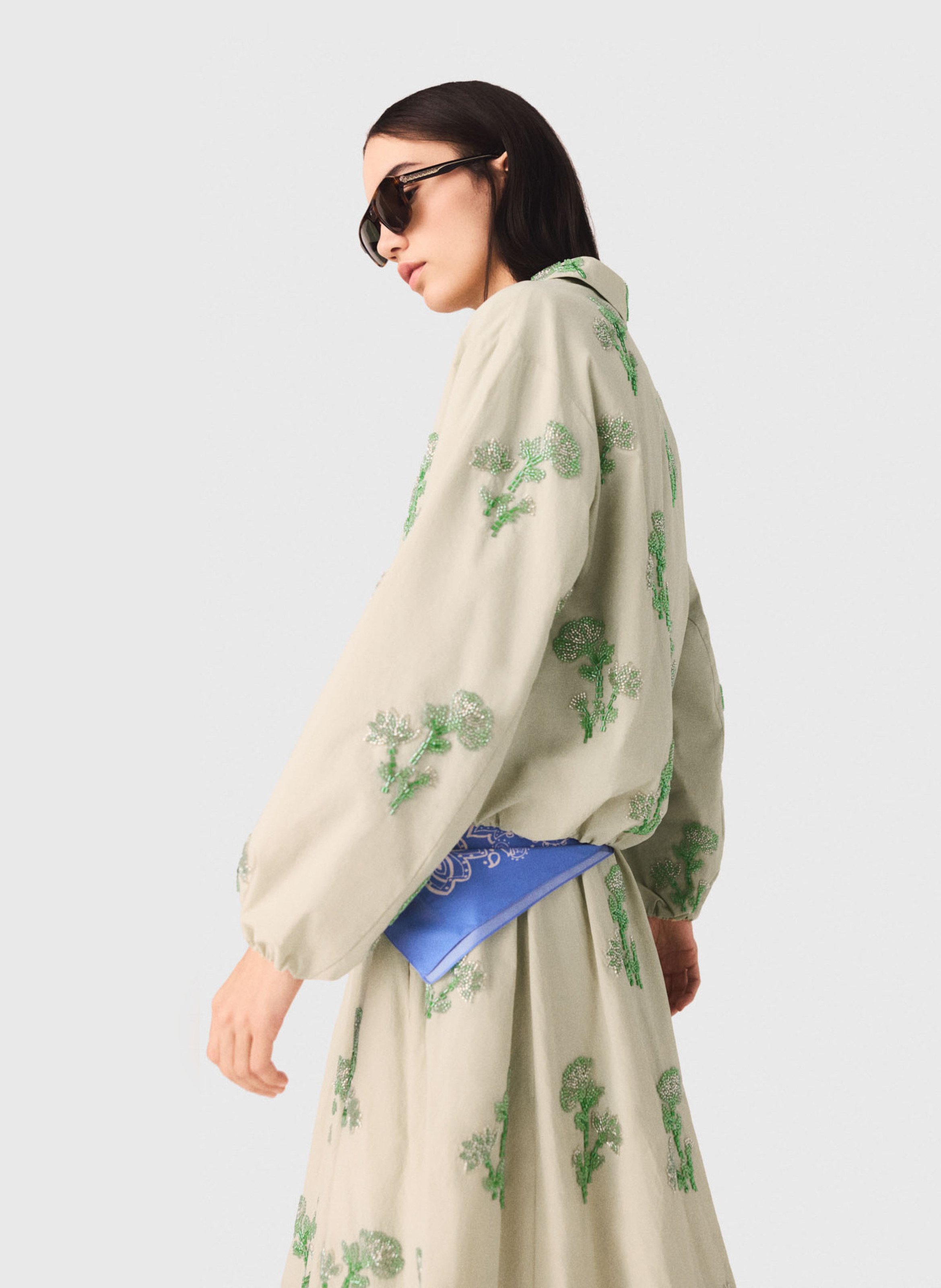 Veste droite col classique imprimée MAJE Beige