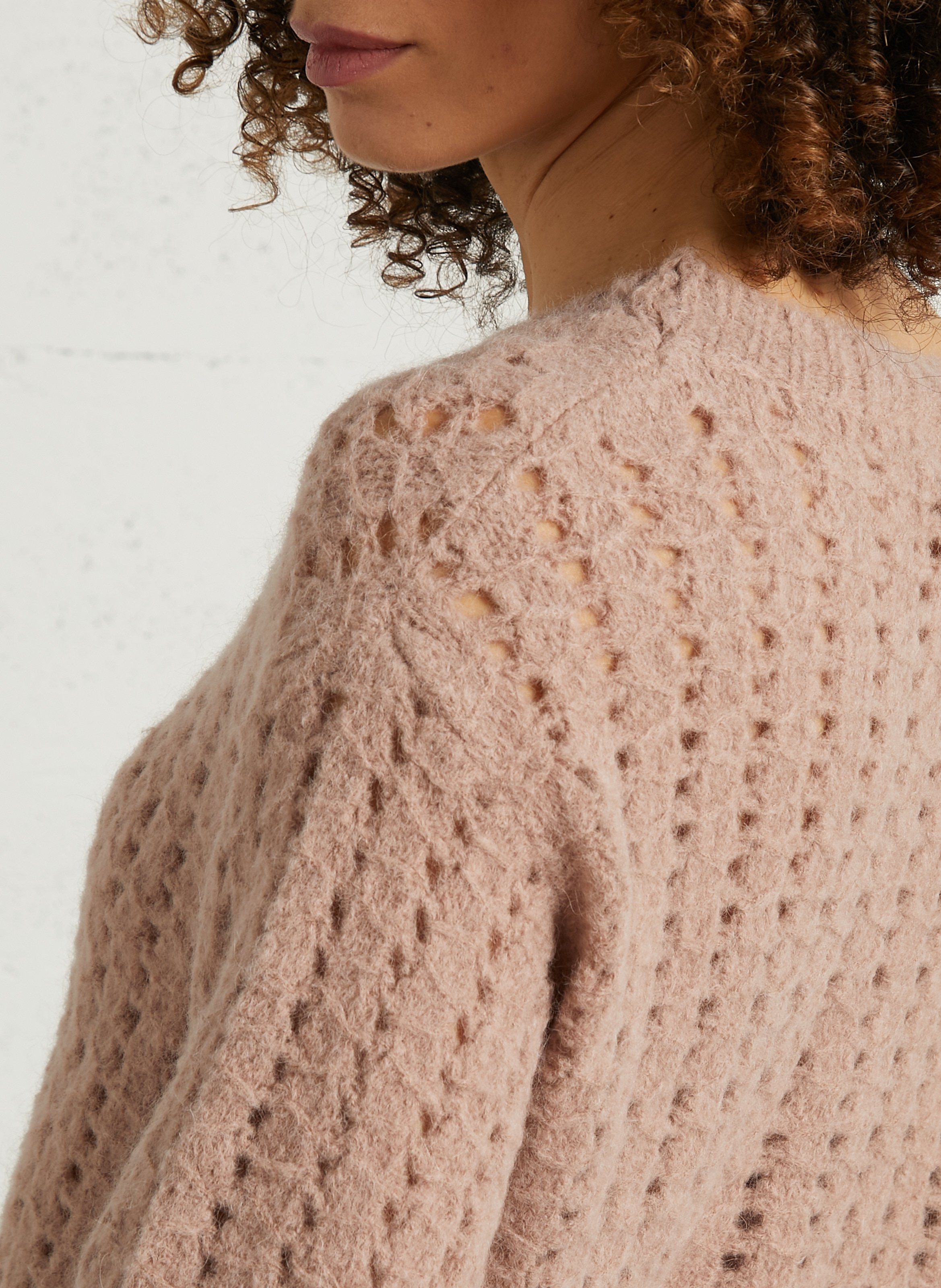 Pull ample col rond ajouré en alpaga mélangé prune MAISON 123 Rose