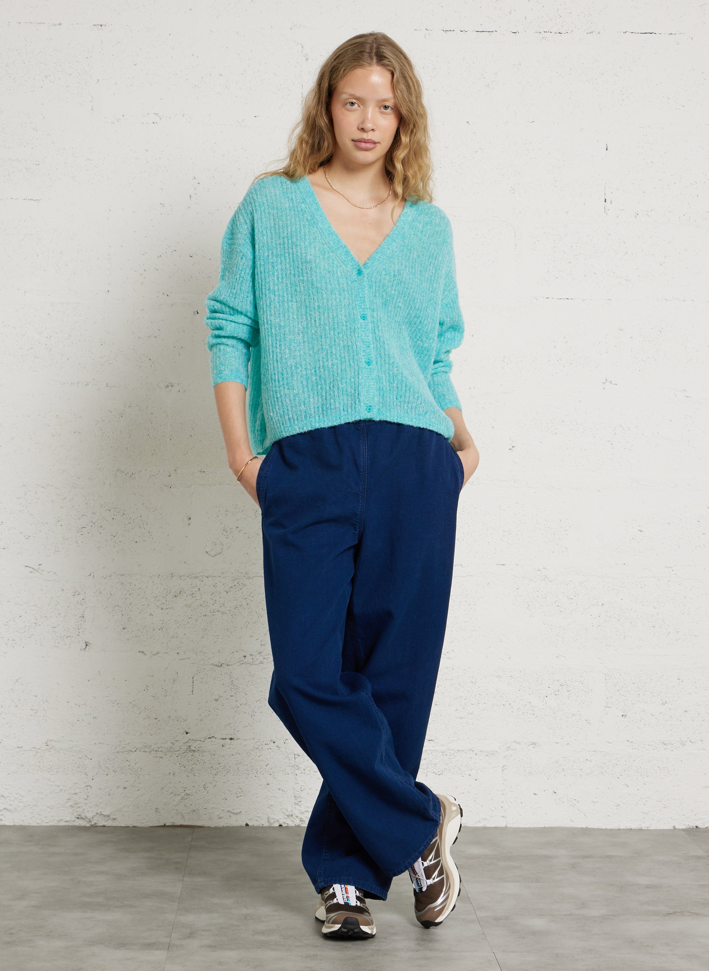 Gilet droit col v en laine mélangée nuggy AMERICAN VINTAGE Bleu