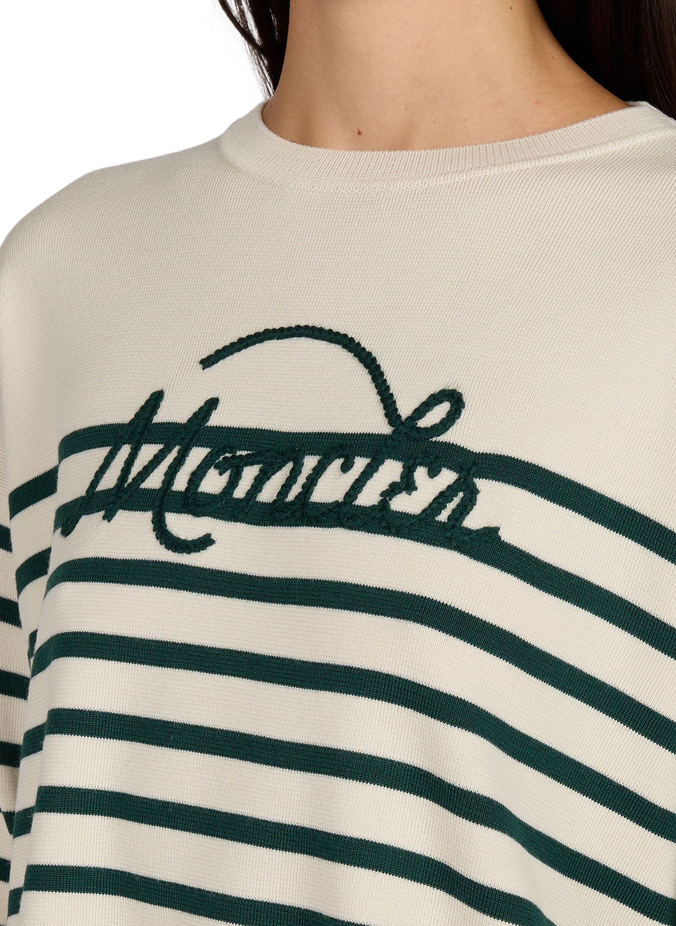 Striped oversized sweater with embroidered logo in wool. MONCLER Yellow