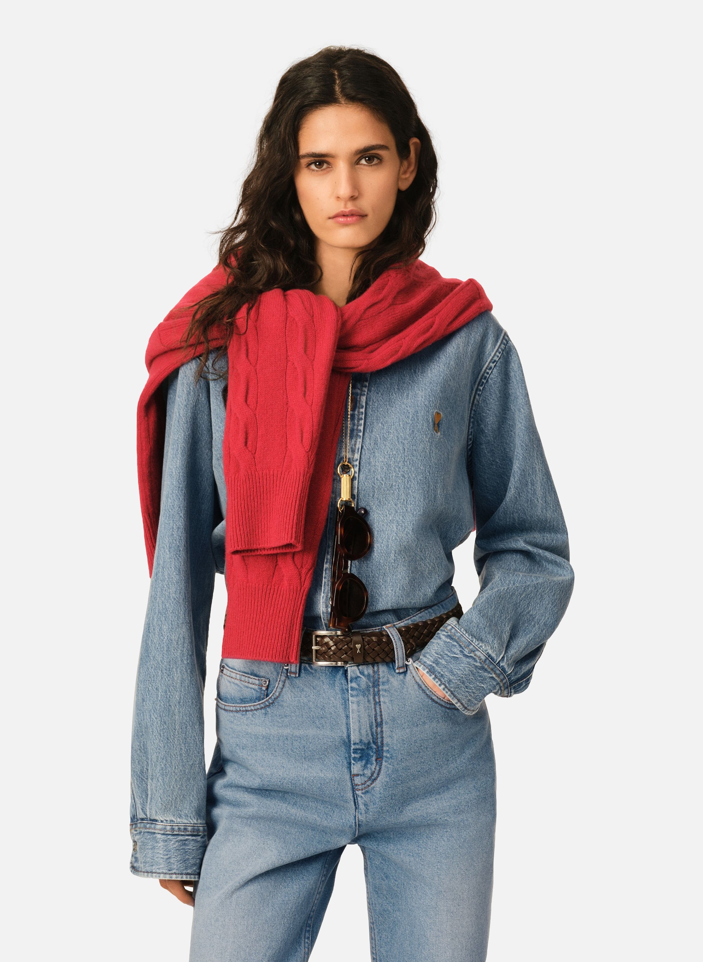 Chemise col boutonné ami de coeur en coton unisexe AMI PARIS Bleu