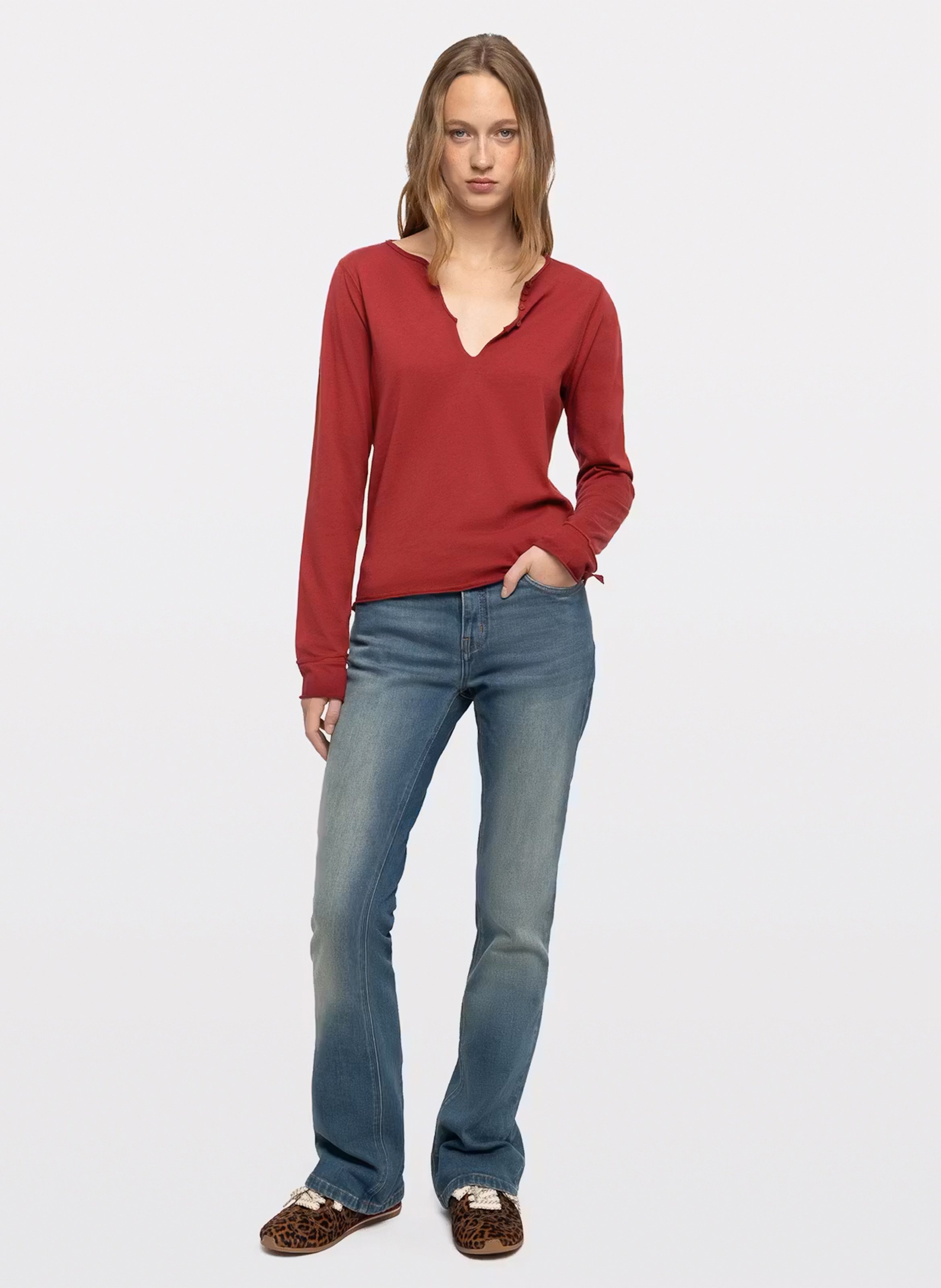 Tee-shirt col v en coton tuni ZADIG&VOLTAIRE Rouge
