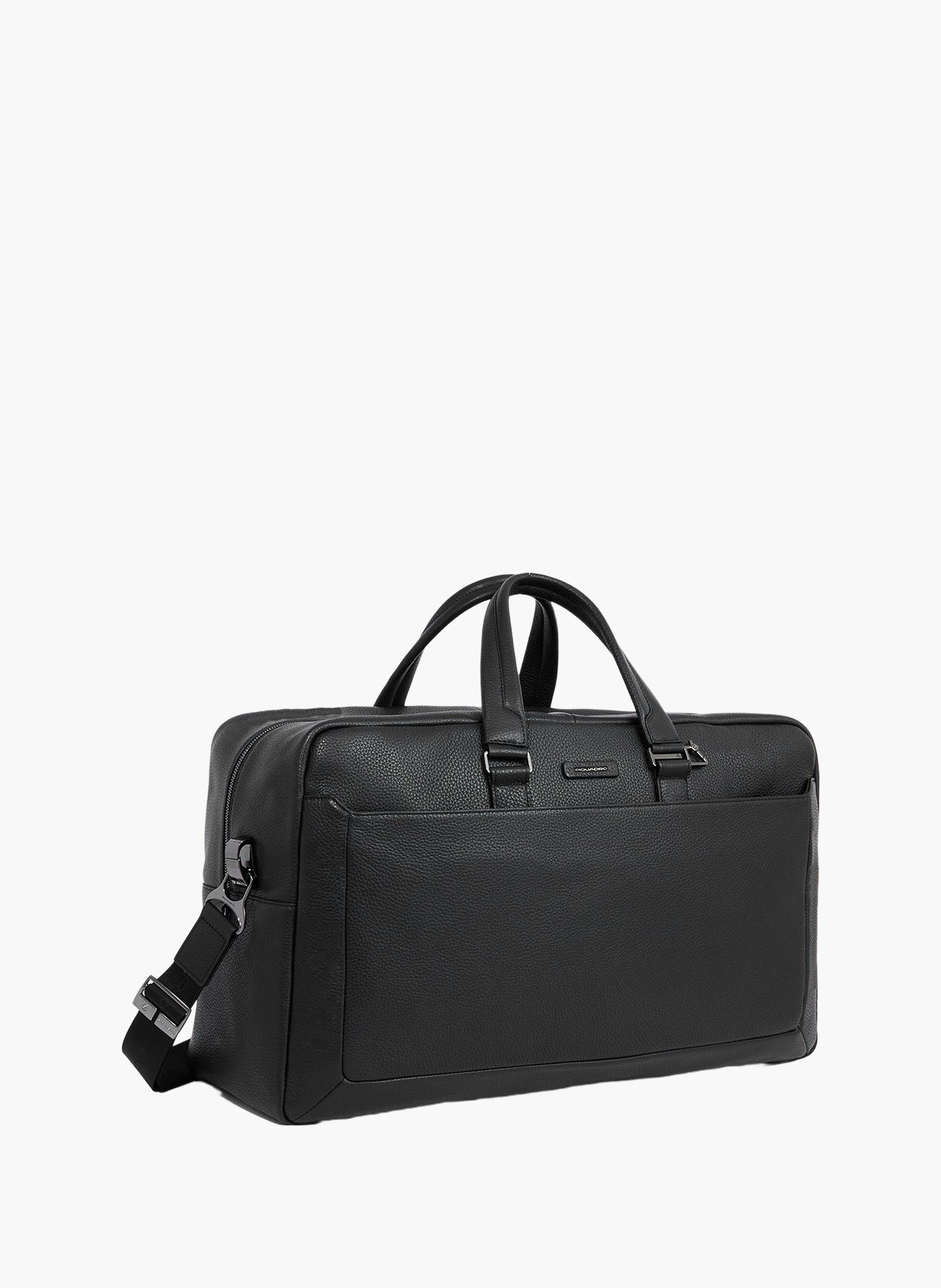 Leather duffel bag with shoe compartment & trolley strap PIQUADRO Black