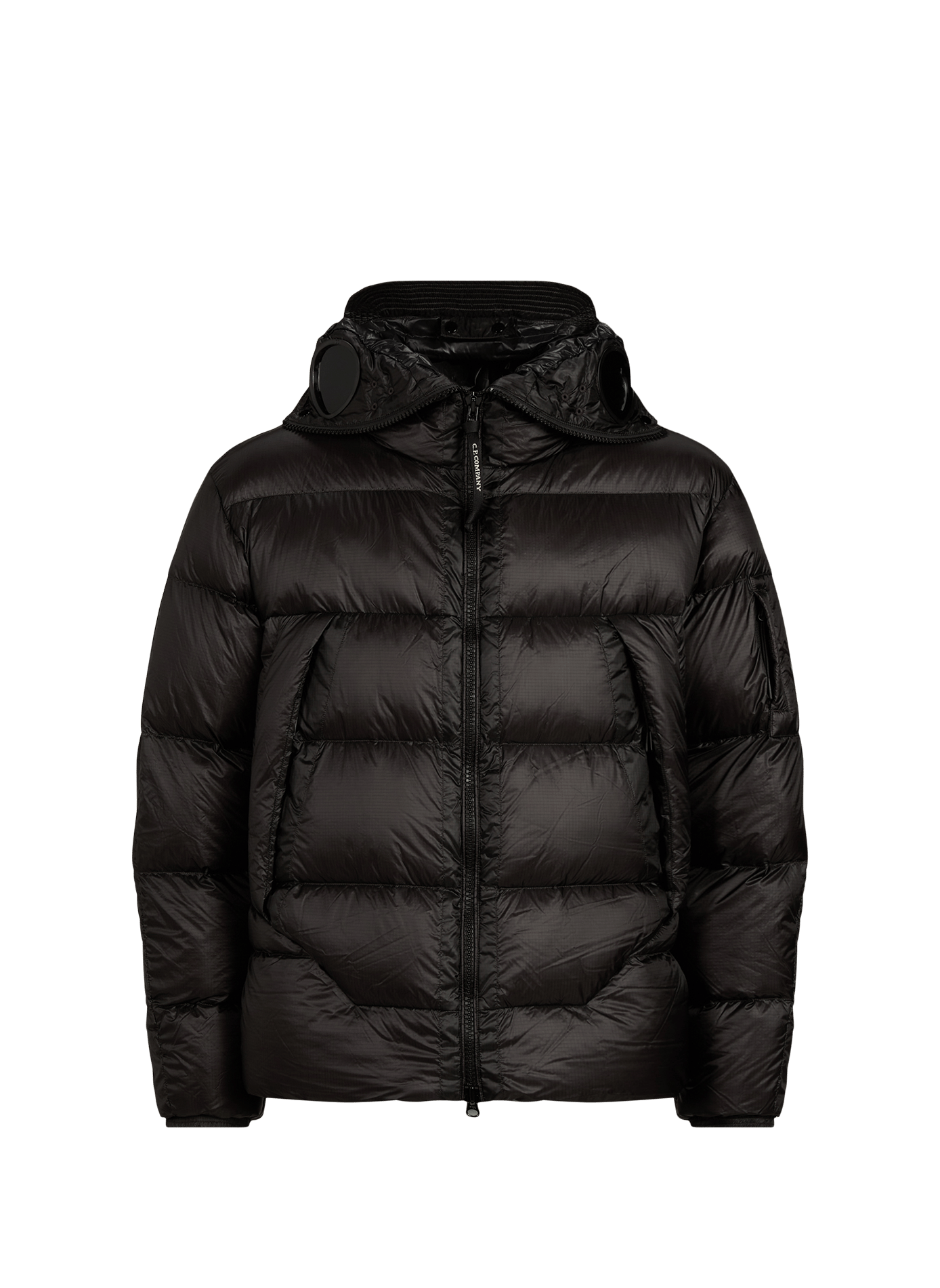 Gerade geschnittene einfarbige Daunenjacke mit Kapuze CP COMPANY Schwarz