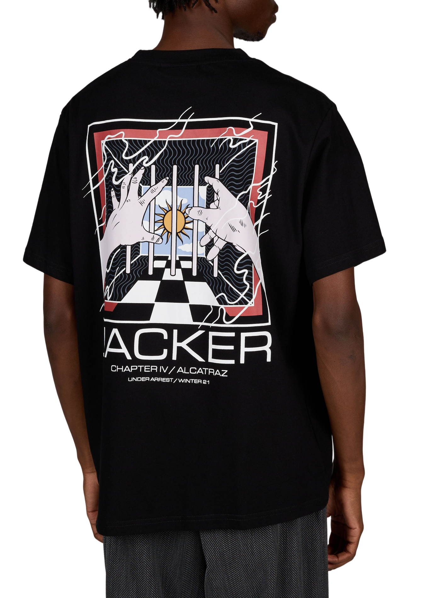 T-shirt droit sérigraphié en coton JACKER. Noir